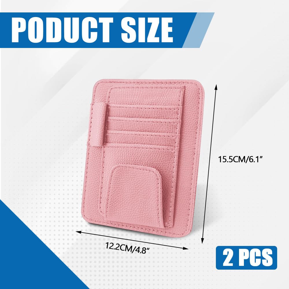2Pcs Small Leather Car Sun Visor Organizer, Multifunctional Auto Visor Document Holder with Sunglasses Clip, Universal Car Interior Accessories Car Card Sleeve Pocket Organizer for License, Card, Pen
