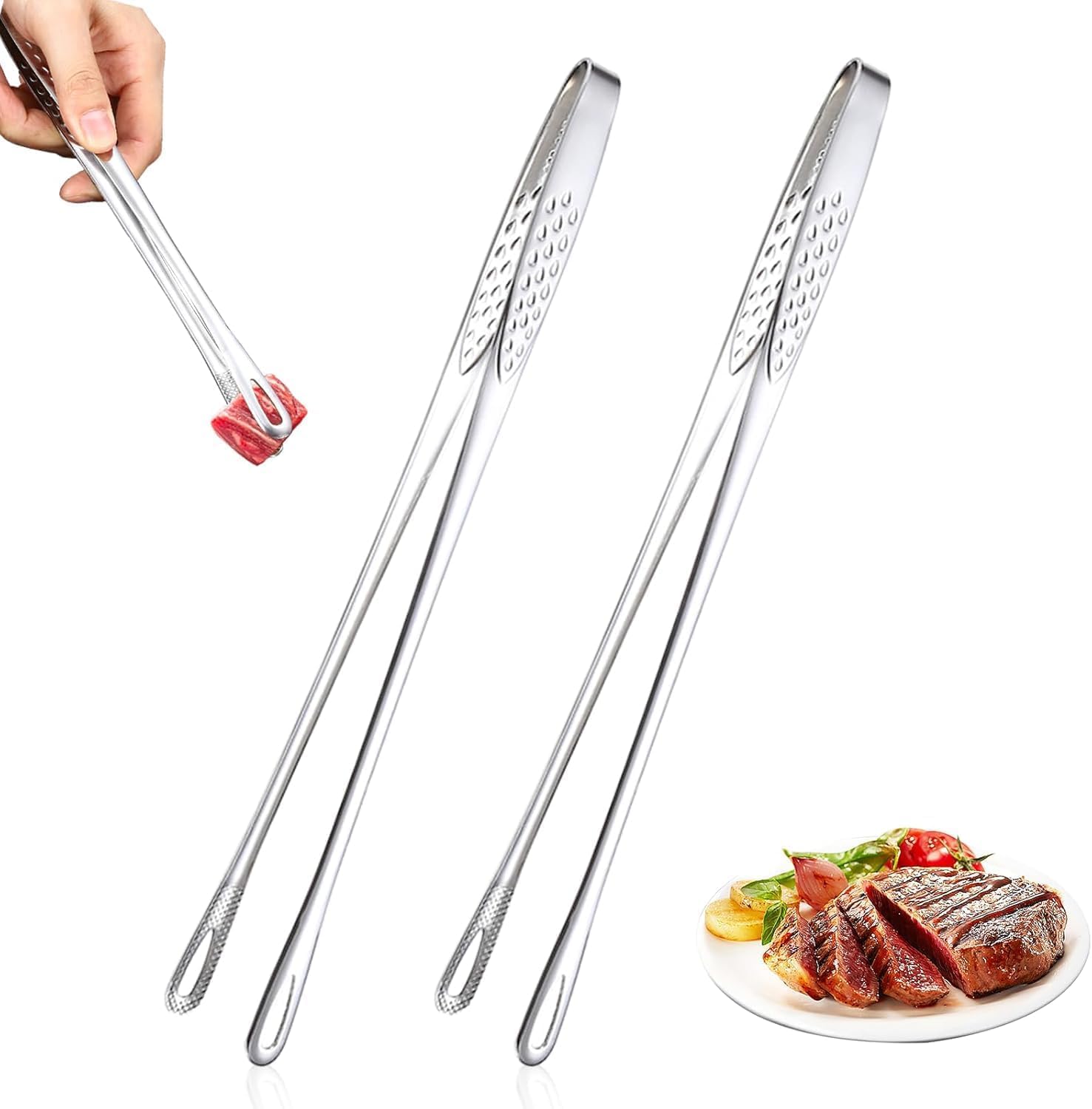 Stainless Steel Grill Tongs, 2025 New Kitchen Tweezers for Cooking, Korean and Japanese BBQ Stainless Steel Grill Tongs, Portable Kitchenware for Home Outdoor BBQ (1pcs, 11.5in)