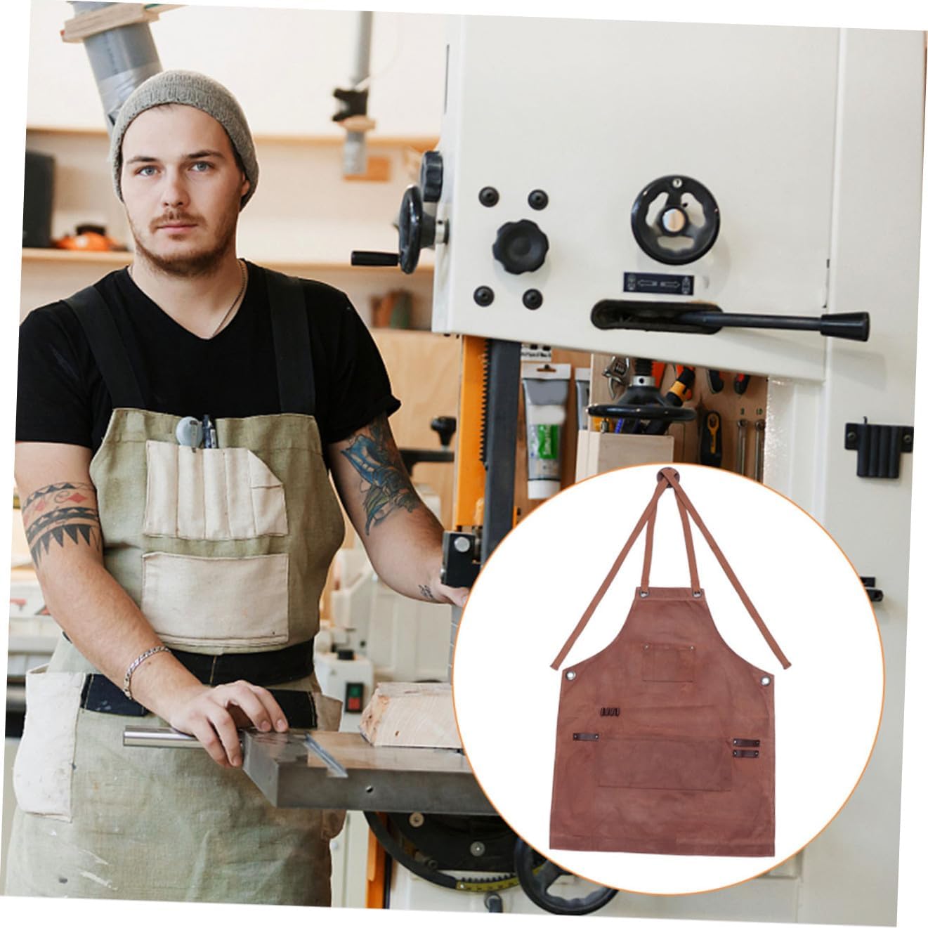 NOLITOY Waxed Canvas Work Apron with Pockets Heavy Duty Cross-back Straps for Woodworking Gardening and Cooking and Water-resistant Design