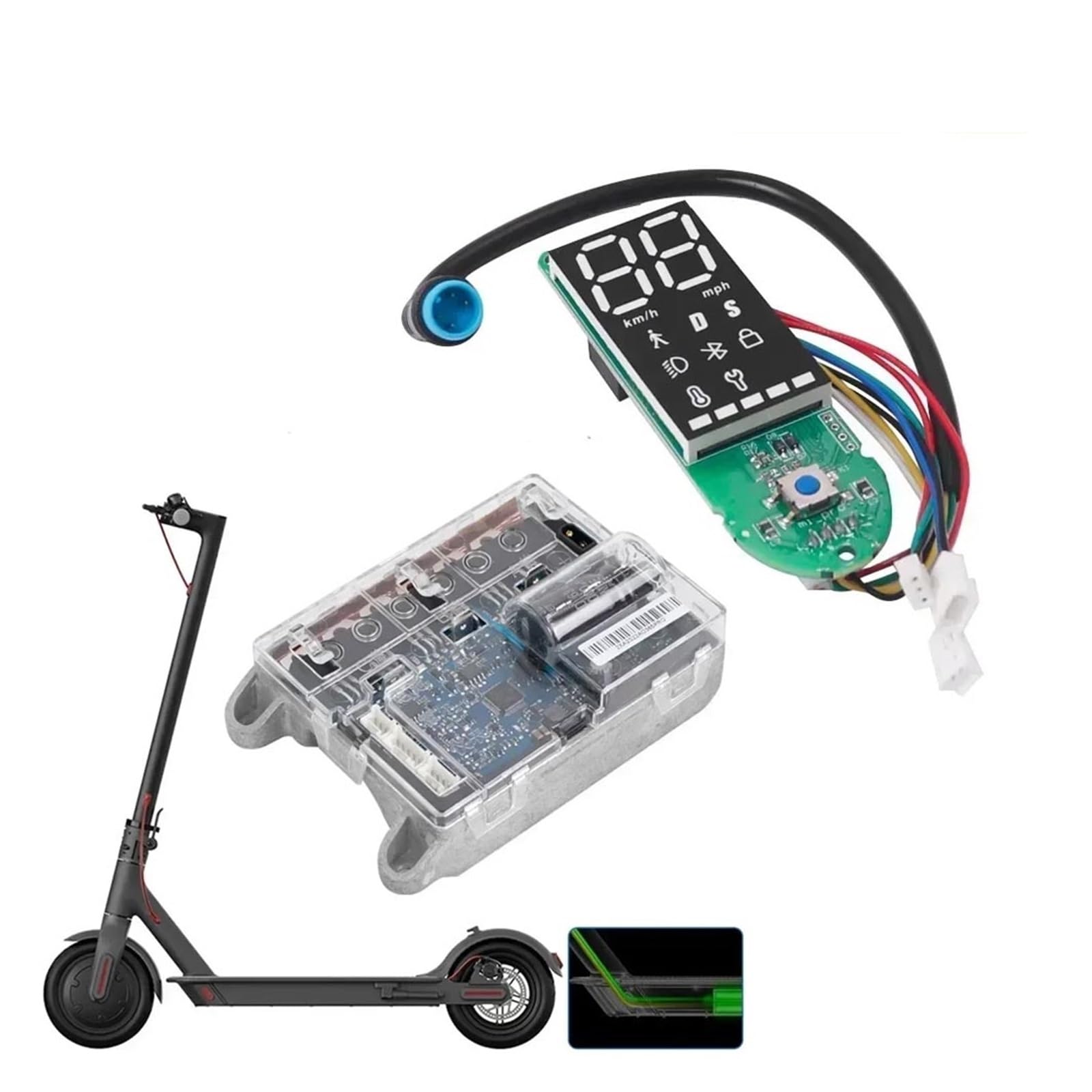 Placa Base for Patinete eléctrico Compatible con el Controlador Xiaomi Pro 2 V3.0, Placa de Circuito Bluetooth, Panel de Control y Cubierta de Pantalla.(A Set)