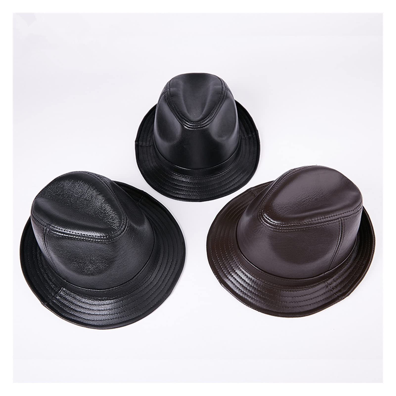 Cappello Reale in Pelle Jazz Cappello Uomo Autunno Inverno Inverno Stile Britannico Marrone Nero Berretto Piatto Nero(Deep Brown,L55-56cm)