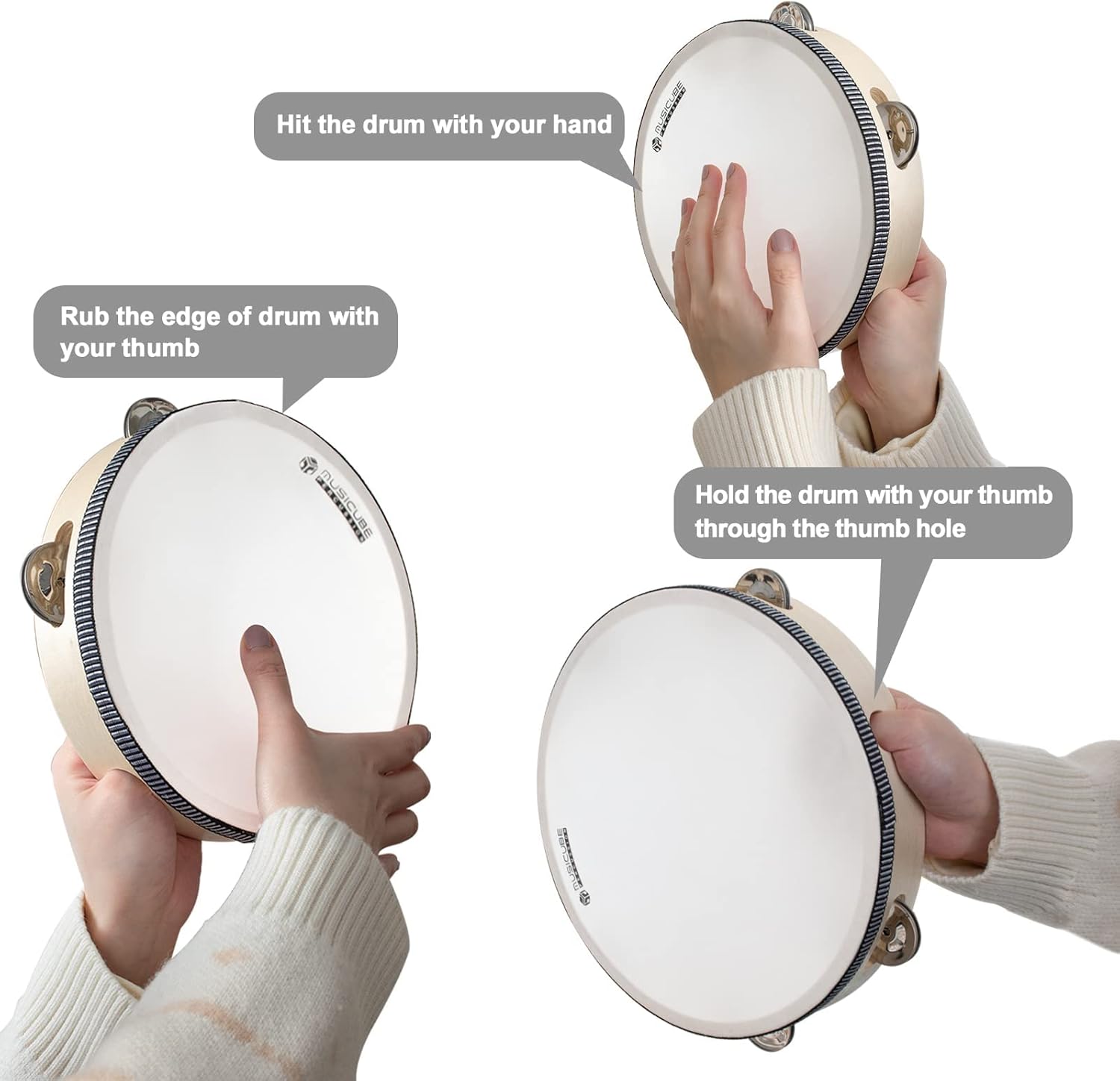 MUSICUBE Tambourines for Adults 6 inch 8 inch 10 inch Tambourine for Kids, Single Row Wooden Tambourine Set with Stainless Iron Jingles, Educational Percussion Instrument for School Church Party : Musical Instruments