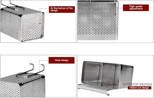 Miniatura 6 de Soporte de almacenamiento de utensilios de cocina, contenedor de utensilios de acero inoxidable para colgar utensilios de malla, estante para secar