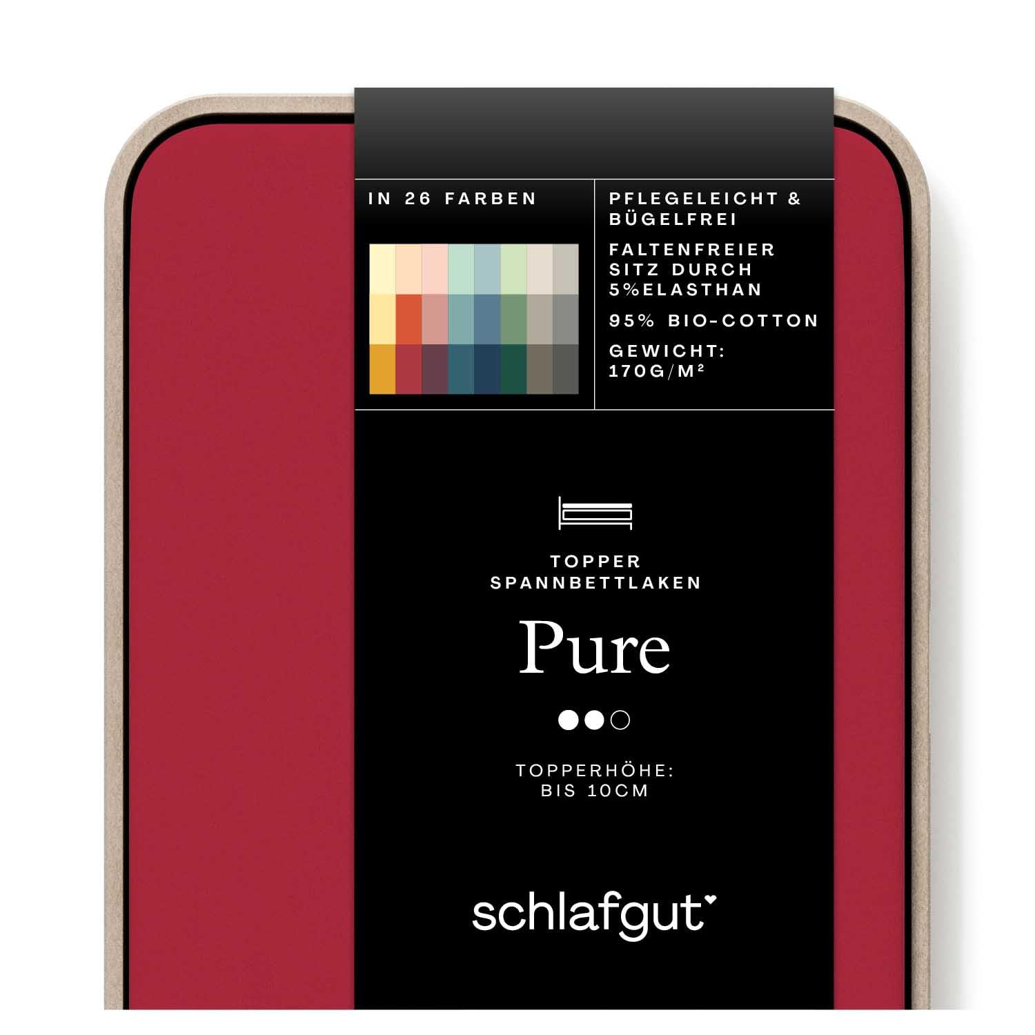 schlafgut Pure Topper Spannbettlaken 140x200 cm Bio-Baumwolle, Red Deep