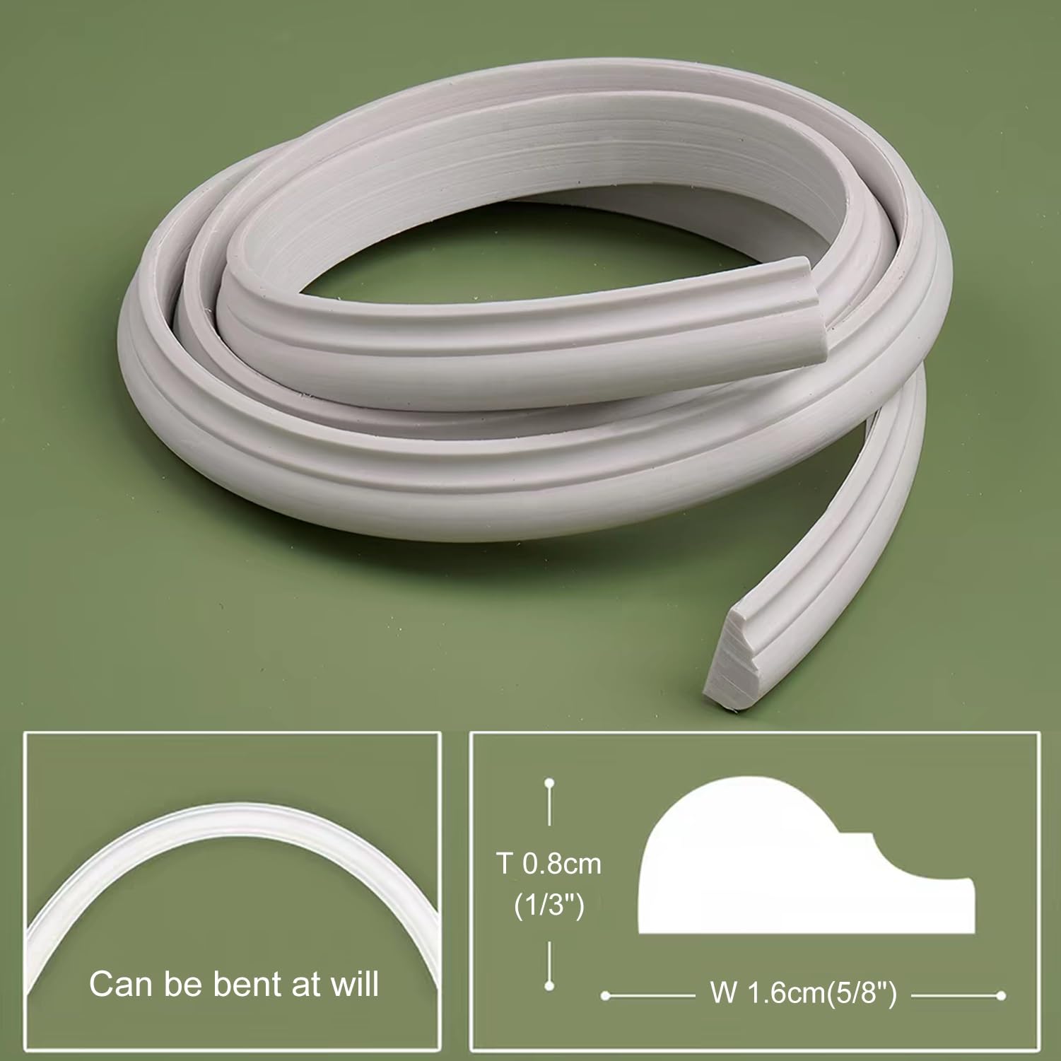 Kit de Moldura de Arco para Pared de Bricolaje de PVC para Puerta | Borde curvo pintable, tira de marco de puerta de esquinas redondeadas decorativas(W 1.6cm(5/8"),L5m/16.4ft)