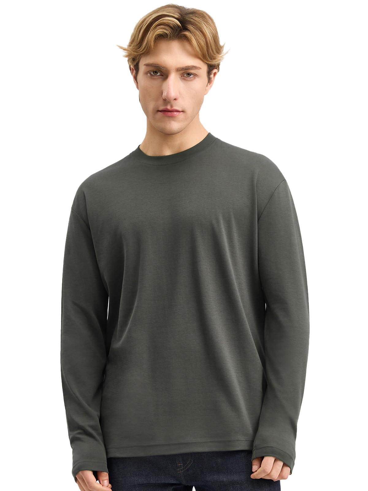 Mega Tshop Midweight 100% Cotton Long Sleeve T-Shirt | Breathable, Soft, 180 GSM Stretch Interlock Fabric, Crew Neck, Basic, Plain, Regular Fit, Tag Free, Casual Tee for Men Women