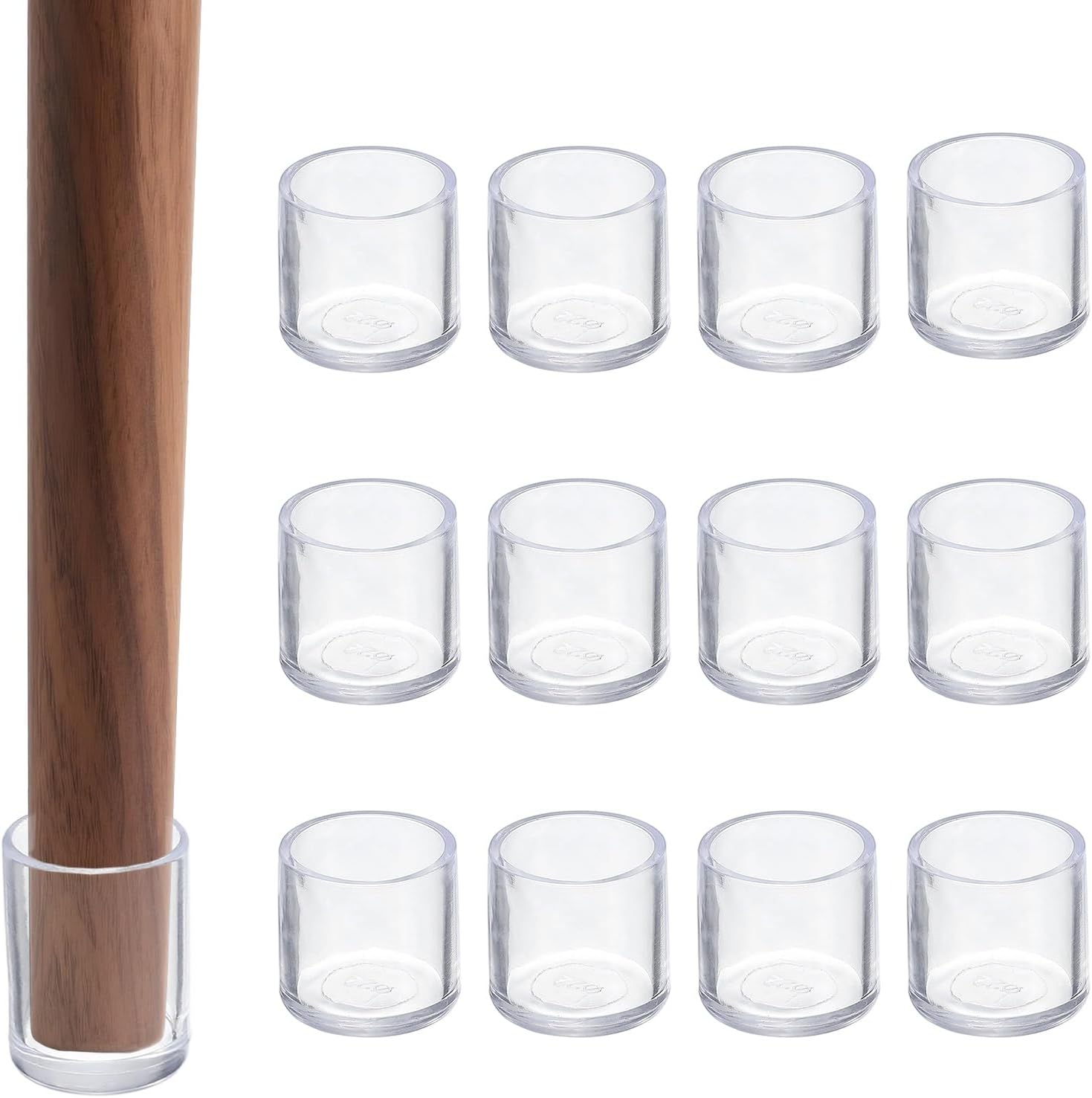 12 Pieces Transparent Chair Leg Floor Protectors, 8/9 Inch Round PVC Chair Leg Caps for Solid Wood Floors, Reduce Noise Table Furniture Covers