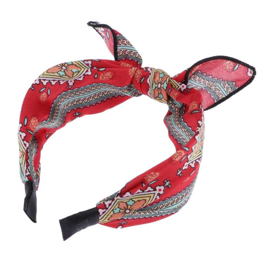 Fasce per capelli con fiocco in stile bohémien, per donne e ragazze, stile vintage, con motivo cachemire, fascia elastica per capelli, 5 colori, rosso, 16,5 x 5 cm, rosso, 16,5 x 5 cm