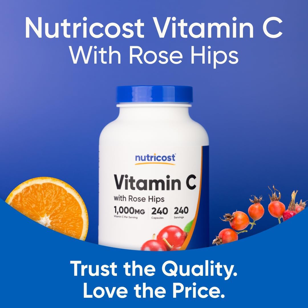 Nutricost Vitamin C with Rose HIPS 1025mg, 240 Capsules - Vitamin C 1,000mg, Rose HIPS 25mg, Premium, Non-GMO, Gluten Free Supplement - Image 5