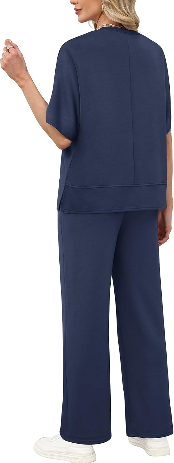 XIEERDUO Women's Side Slit Lounge Sets 2 Piece Travel Outfits Airport Tracksuit Oversized Wide Leg Loungewear S-3XL - Image 6