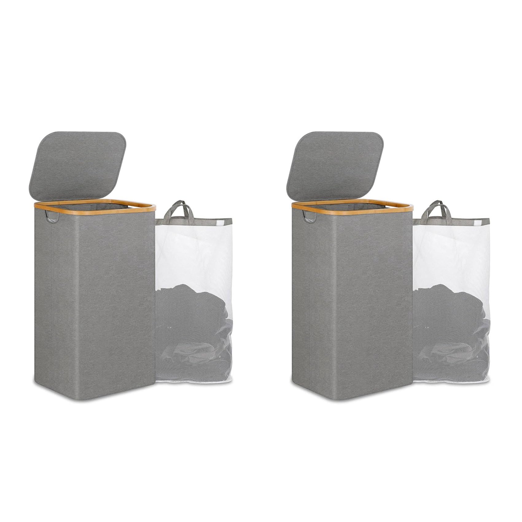 Panier à linge 110L lot de 2 bacs pliables gris avec couvercle et sac amovible pour vêtements