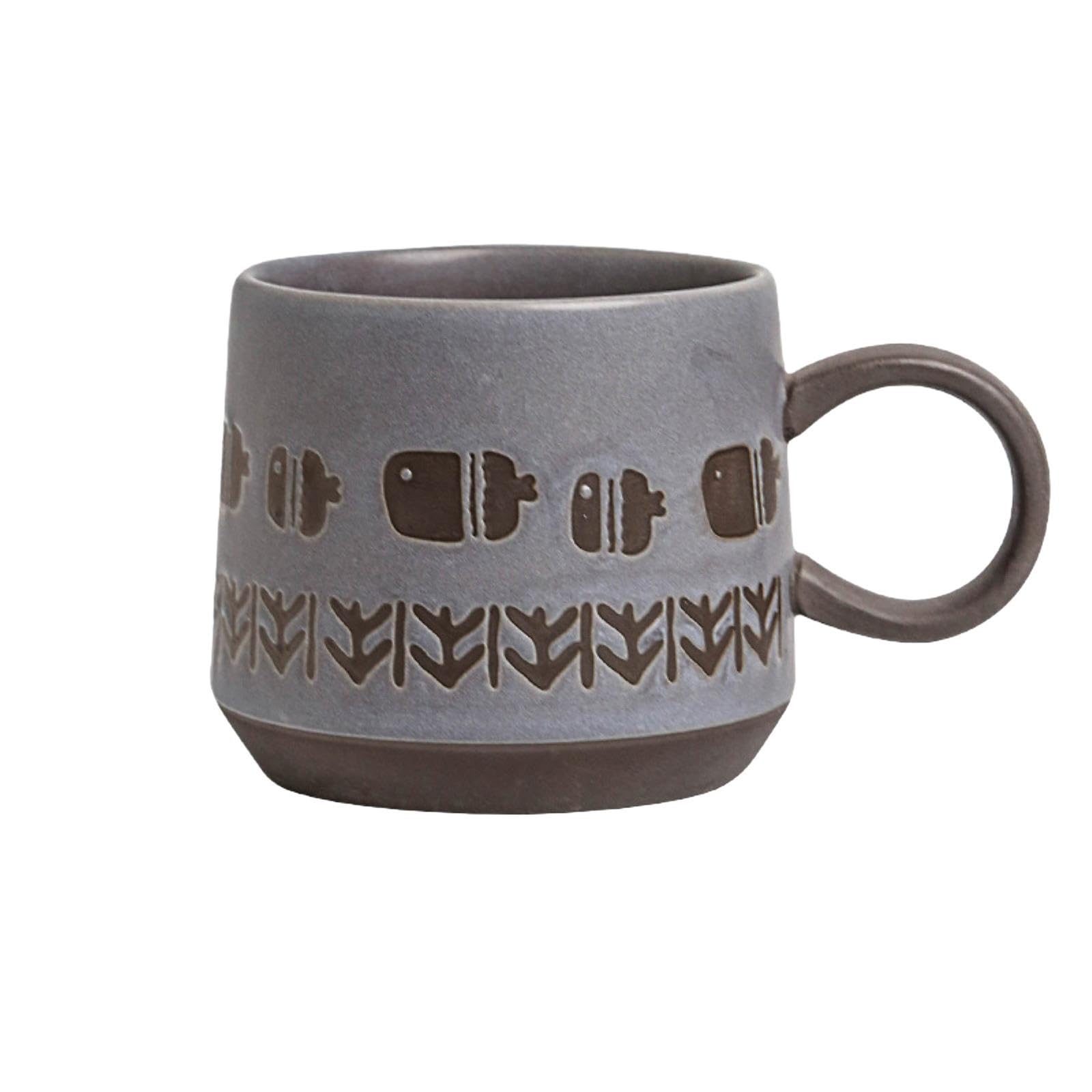 Taza de café de cerámica gruesa retro de 450 ml, taza de desayuno de cereales de leche, pescado gordito, 401-500 ml