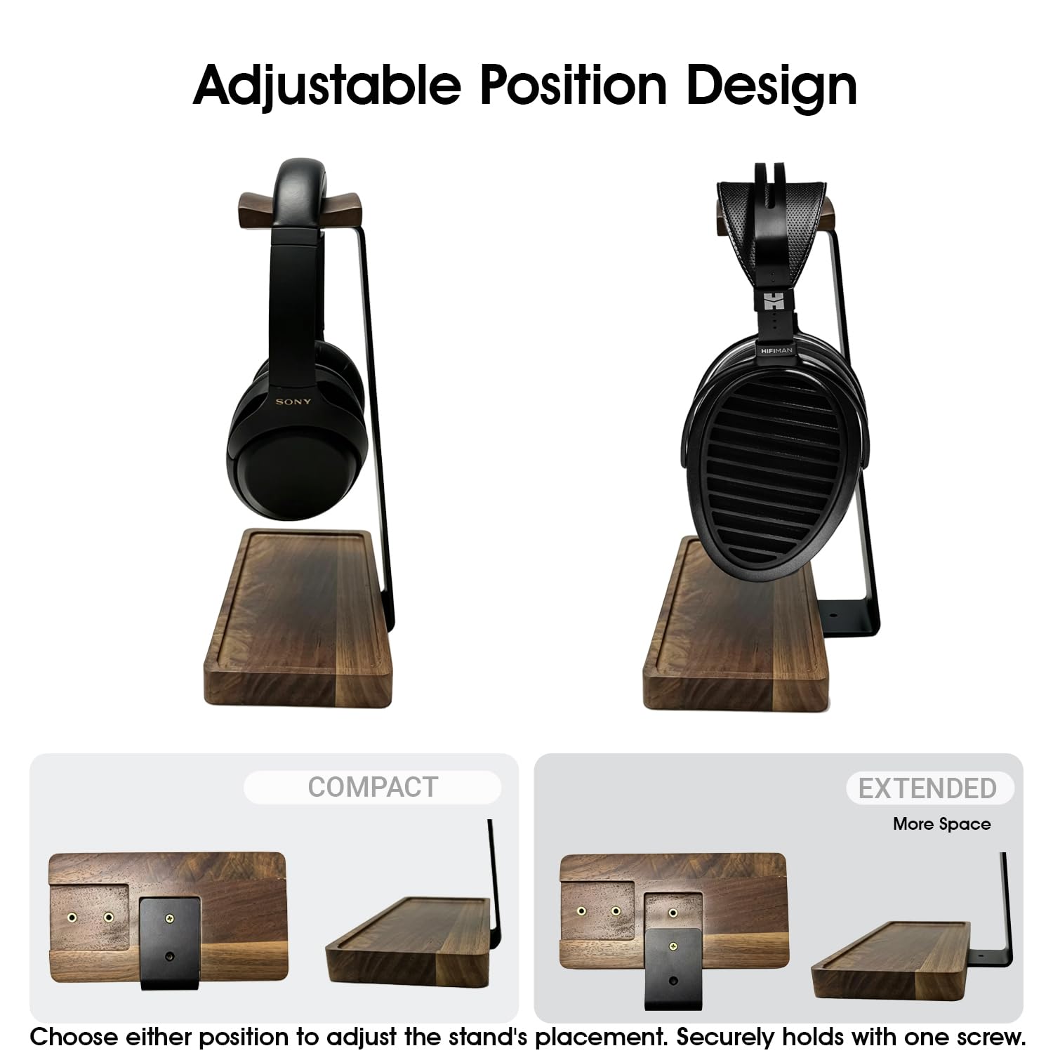 Supporto per cuffie in legno di noce e alluminio, supporto per cuffie da tavolo, supporto universale per cuffie modello A