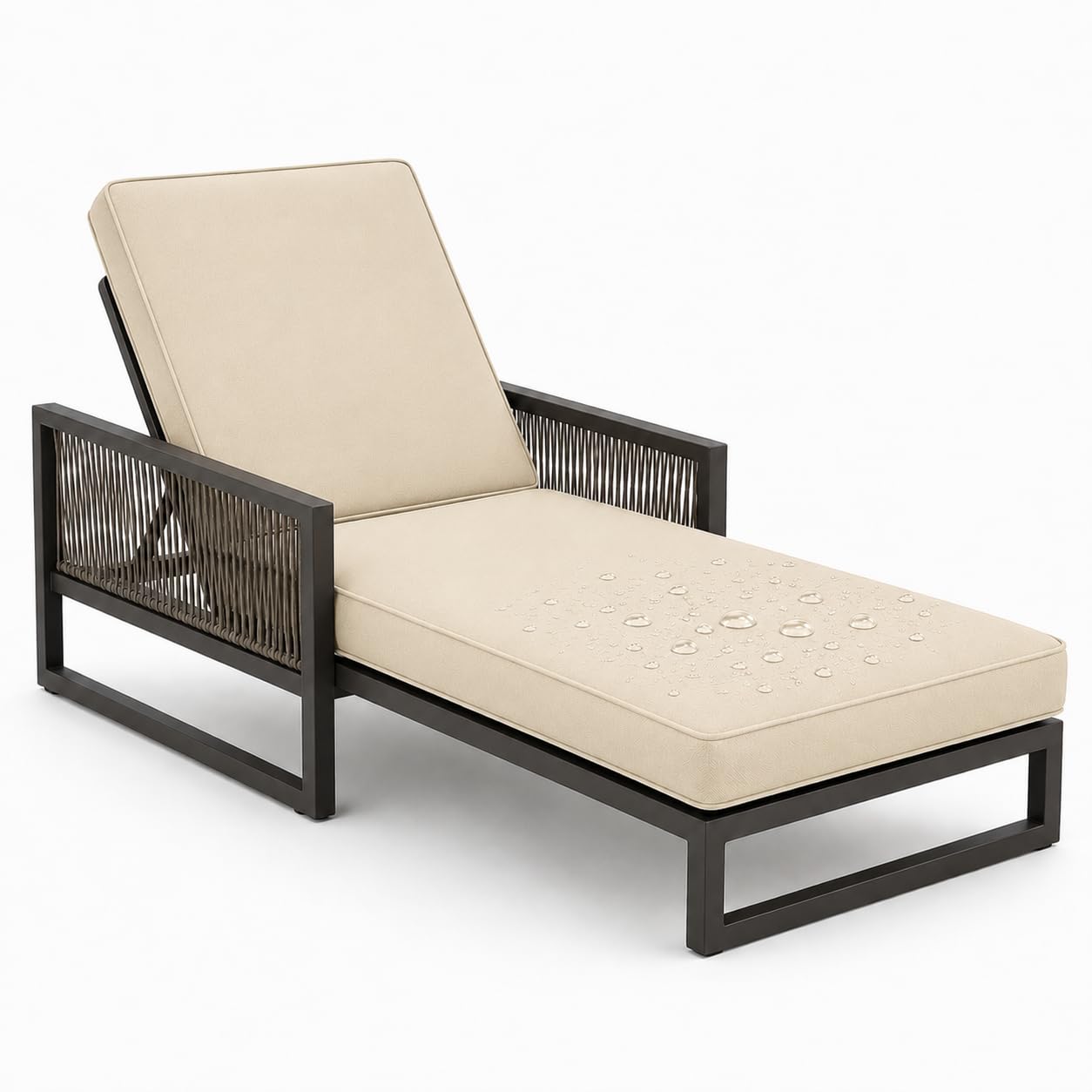 AZMAHT Thick Padded Sun Lounger Cushion, Waterproof Polyester with Double Piping, Comfortable 50D Foam, Non-Slip Base for Relaxing Outdoor Use, Sunbed Cushions for Sun Loungers,Offwhite,203x66x10cm