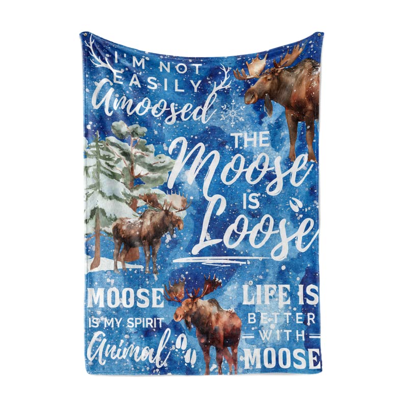HuglanketMoose Gift, Gift for Moose Lovers on National Moose Day, Birthday and Chirstmas, Flannel Plush Throw Blanket, 50"x 65" - The Moose is Loose