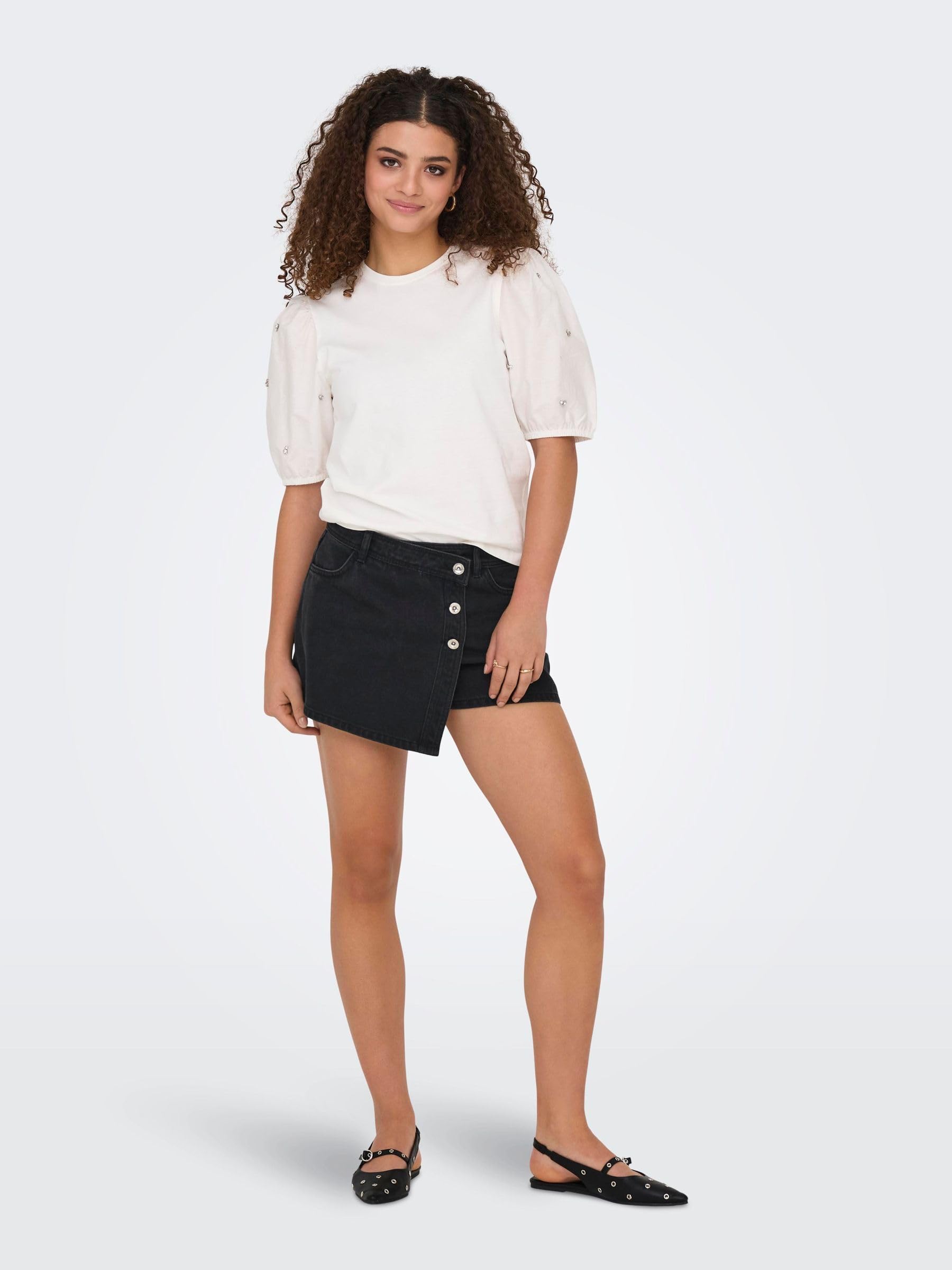 ONLY Onllesly Reg Lb DNM Bj Noos Mini Denim Wrap Skort, Washed Black, S