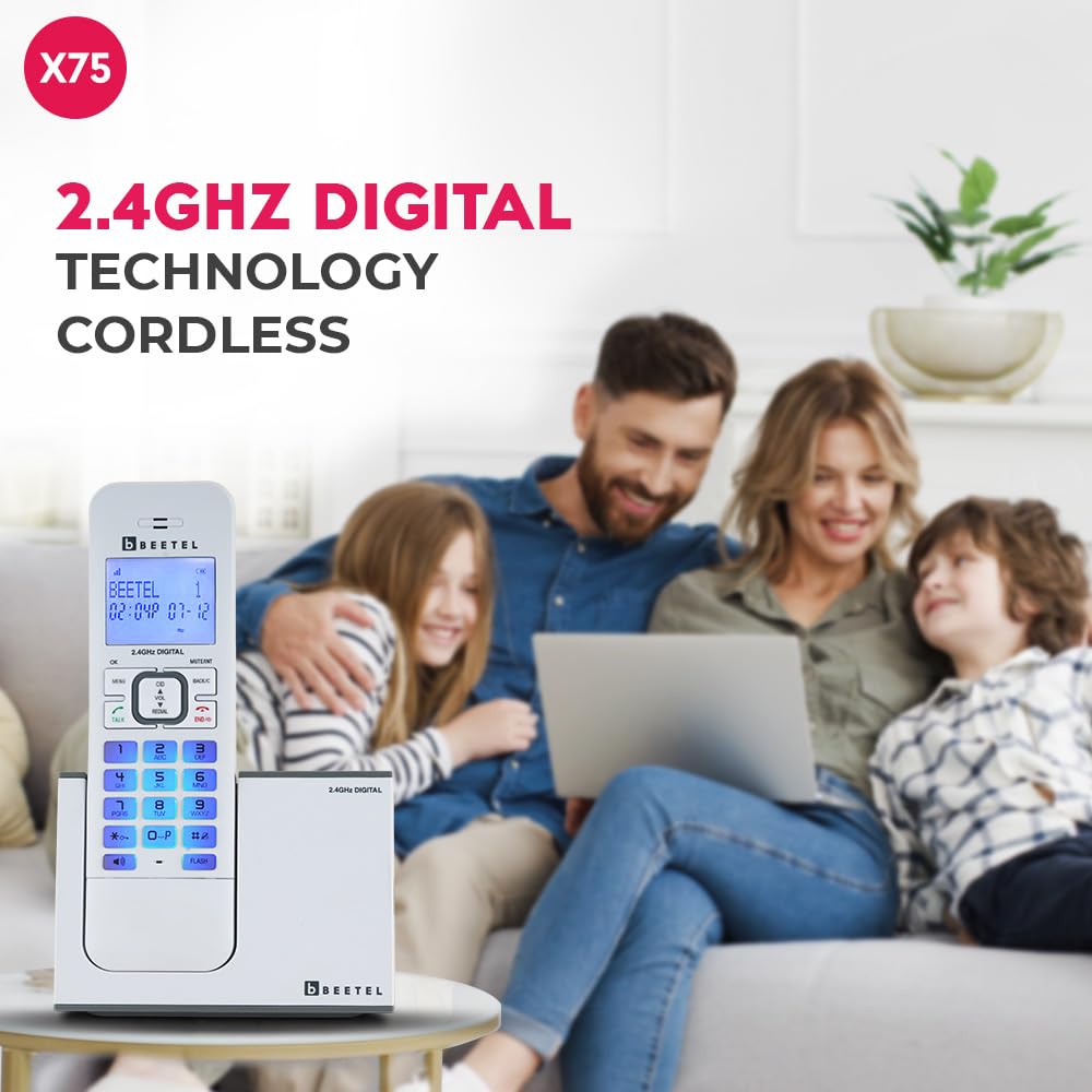 Beetel X75 2.4Ghz Cordless Landline Phone,Dual Mode DTMF/FSK,1 Line 7segment LCD Display& Blue LED Backlit,Illuminated Keypad,2 Way Speaker Phone,6 Step Ringer Volume Control(Grey/White)(X75) — Amazon image 9