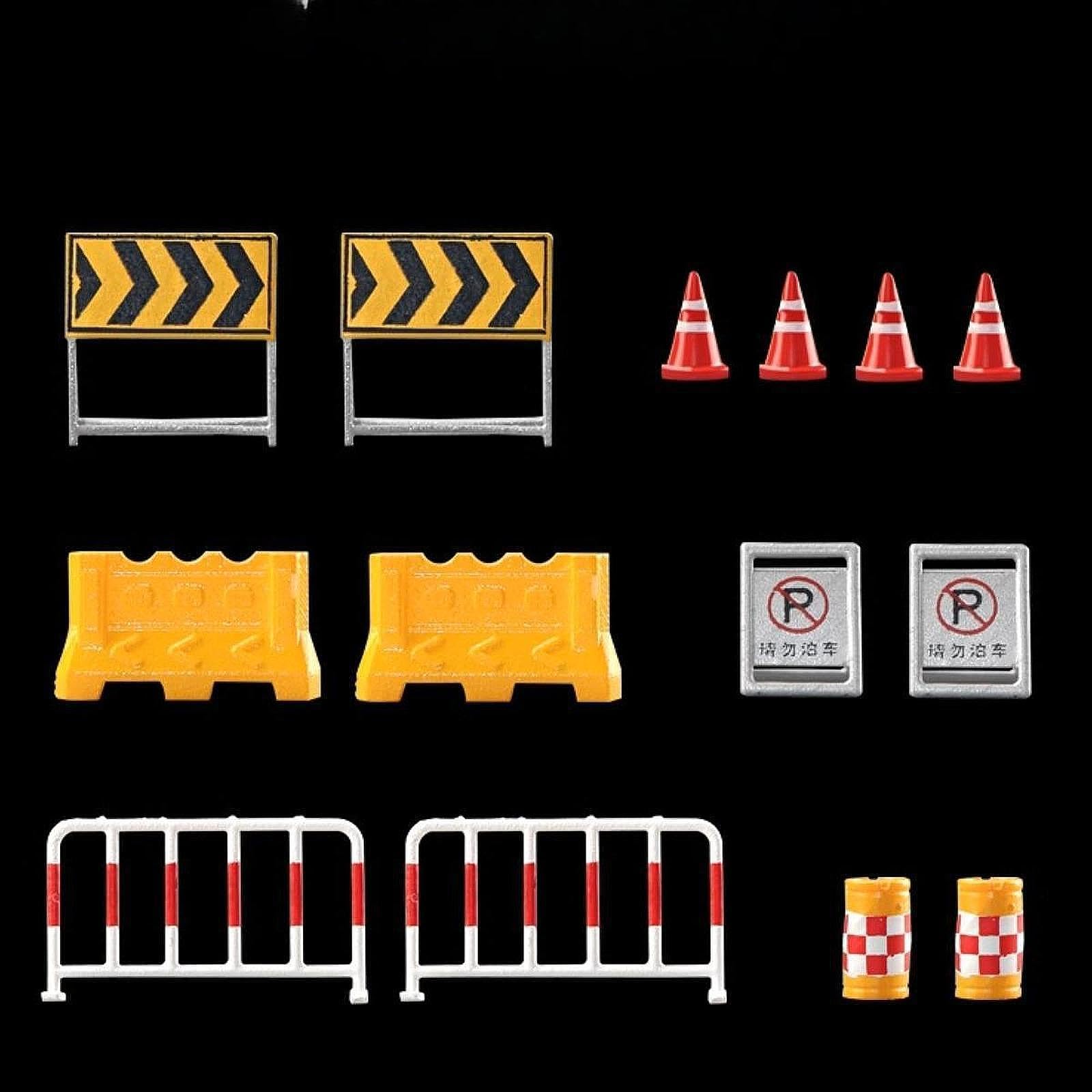 Amagogo 14x Mini Roadblocks Toyset 1/64 Scala Segnali stradali Segnali stradali in Miniatura per Diorama Fotografia Puntelli Ornamento