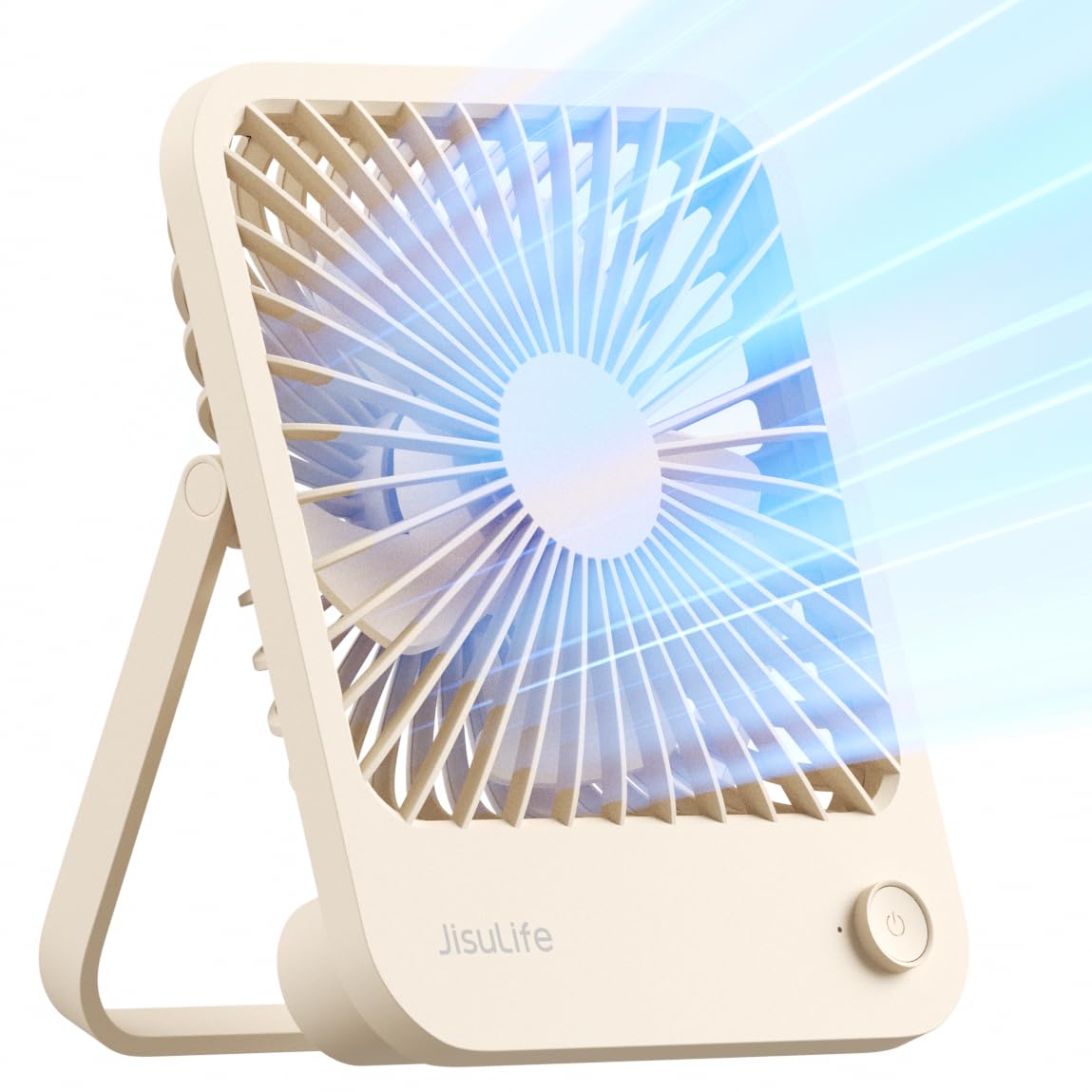 JISULIFE Small Desk Fan Rechargeable Battery Powered, 180°Foldable Portable USB Fan, 4 Speeds Adjustable, Silent Powerful for Home Office Travel Outdoor-Brown