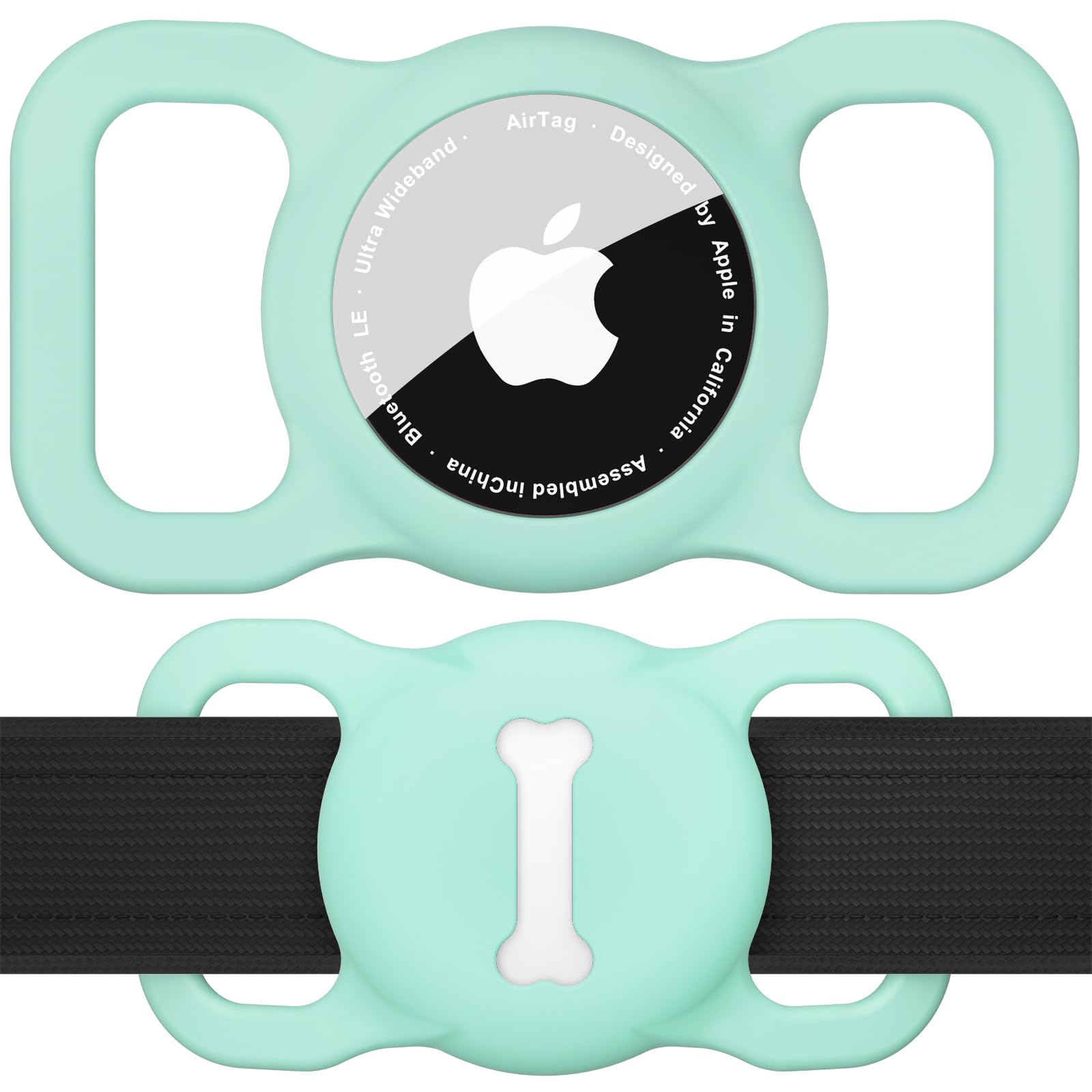 Tobfit AirTag Holder Case for Dog Collar, Pet Loop Cover for Apple Air Tag GPS Tracking Finder, Silicone Air Tags Protective Cover with Bone Pattern Hollow Out Pet Accessories - Mint Green-image-20