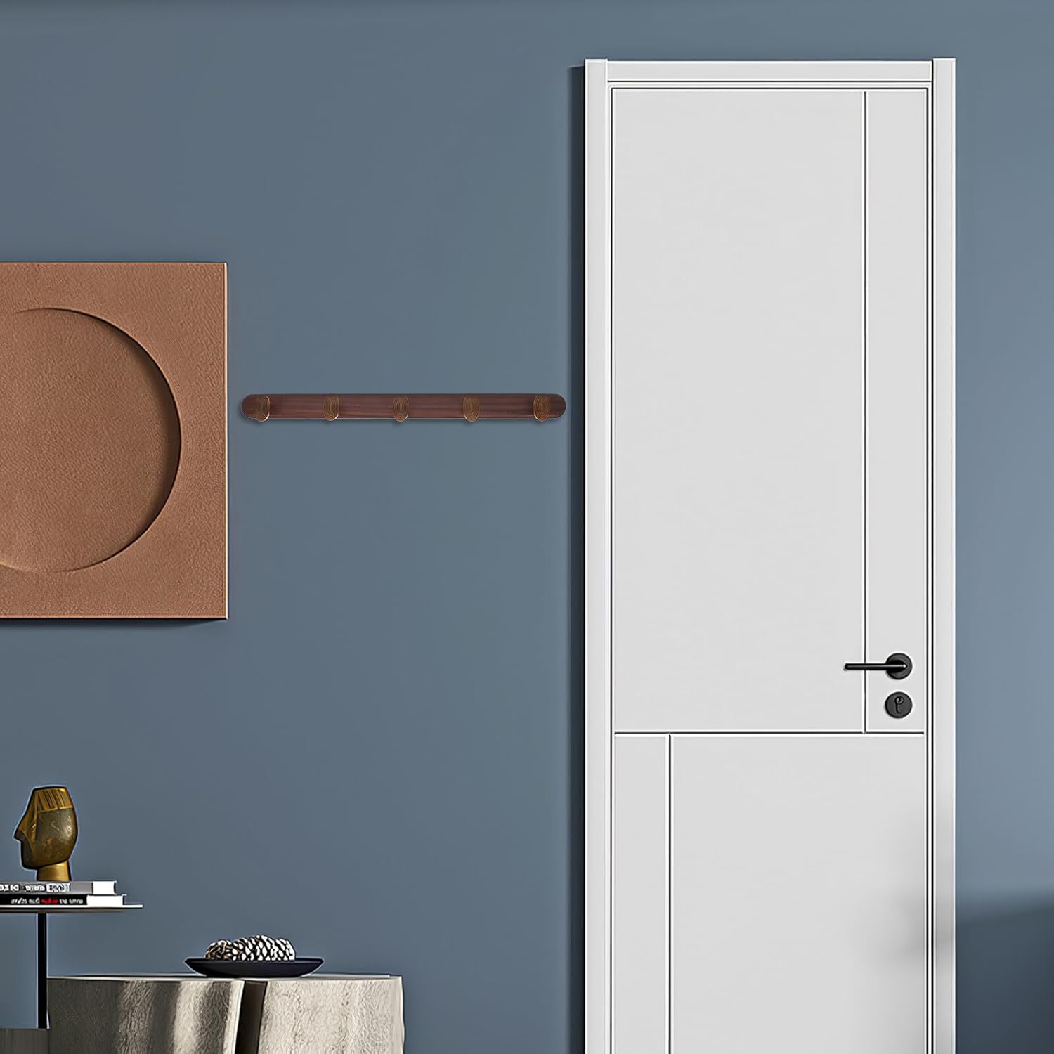 Wall Mounted Coat Rack Vintage Style Heavy Duty Zinc Alloy Wood 5-Hook Decorative Organizer for Entryway Hats Scarves Towels Bathroom Bedroom