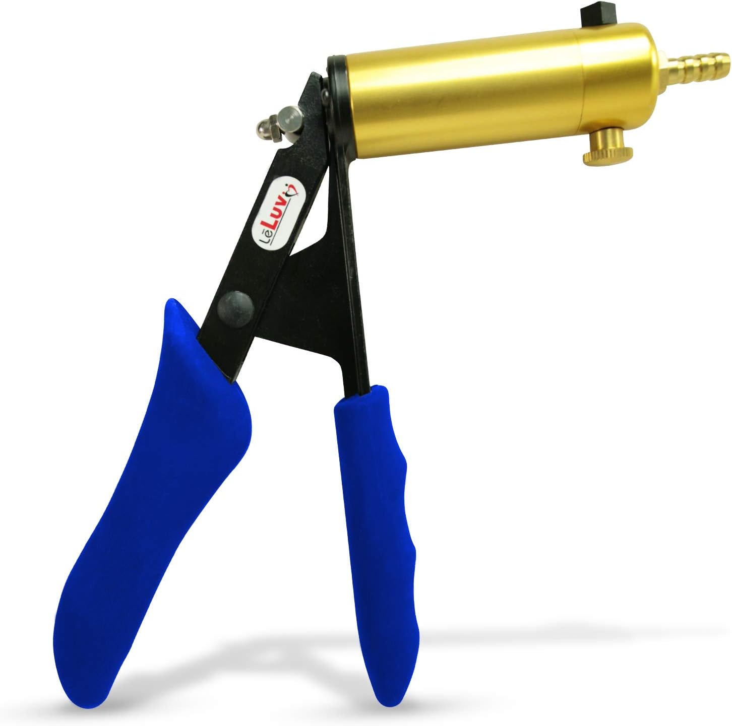 LeLuv Ultima Vacuum Pump Handle - Brass Chamber with Blue Ergonomic Smooth Silicone Grips