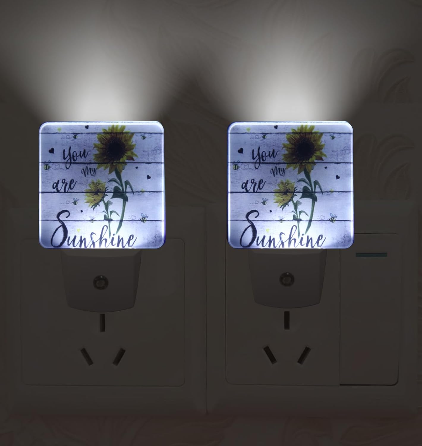 Sunflower Plug-in LED Night Light,Smart Auto Dusk to Dawn Sensor Nightlights Plug into Wall,Decor You Are My Sunshine Energy Efficient Nightlights for kids Bedroom,Bathroom,Kitchen,Stairs,Hallway