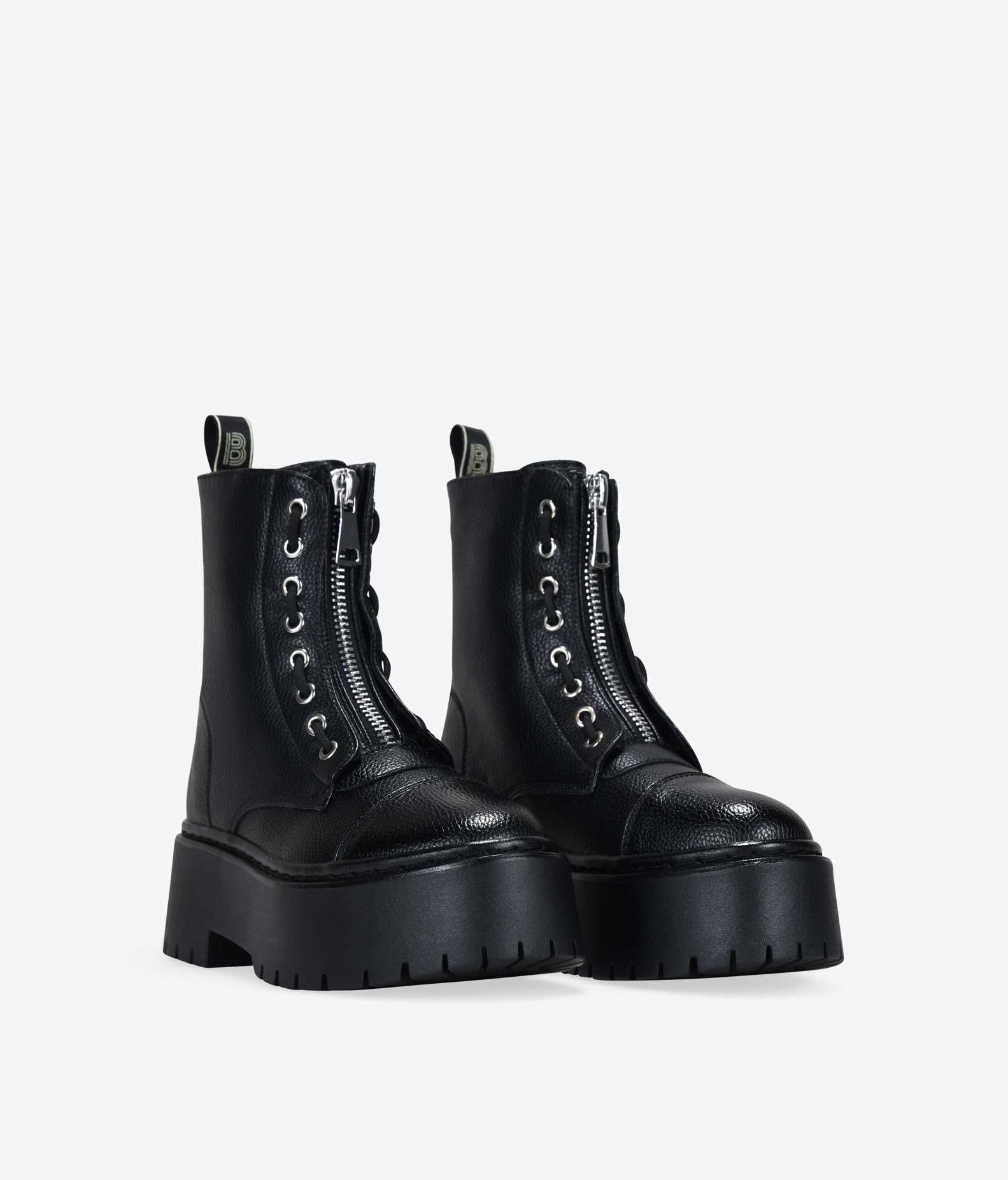 BOSANOVA Botas Militares Negras Mujer Cremallera Central Cordones Vertical Suela Plataforma 5.5 cm