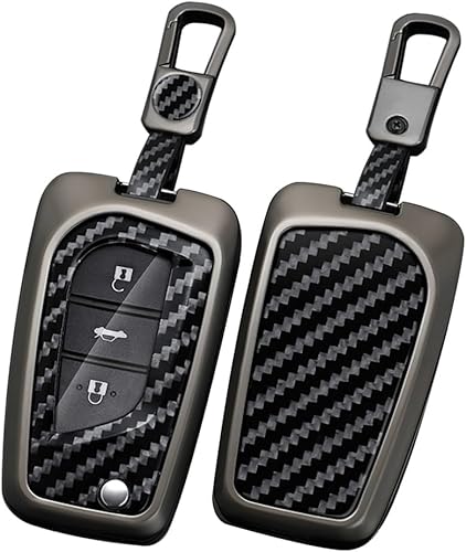ontto Funda para llave de automóvil compatible con llavero plegable Toyota, soporte de metal con patrón de carbono para Fortuner Tundra Camry RAV4
