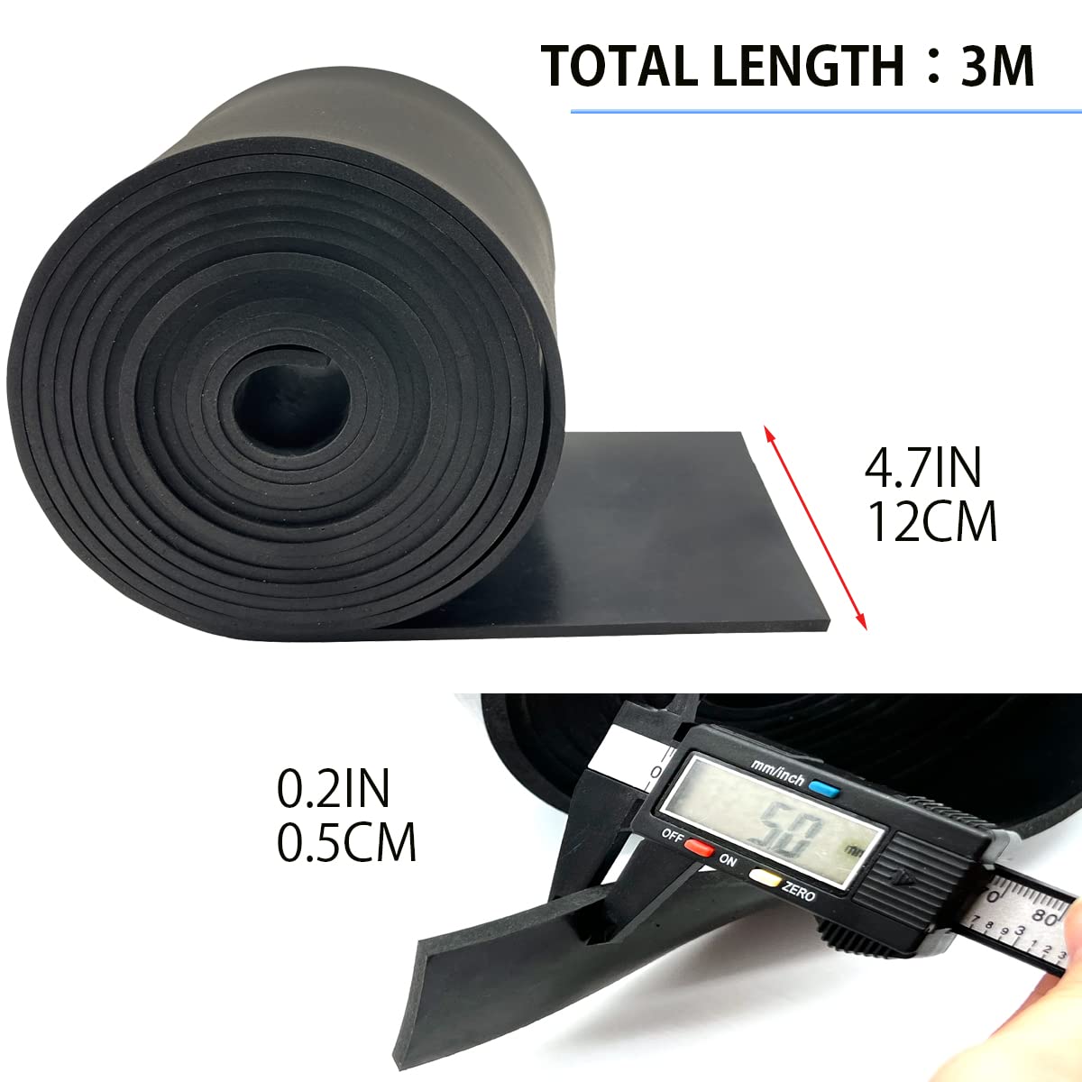 Tira de goma (120 mm de ancho x 5 mm de alto x 3 m de largo), rollos de goma sólida para bricolaje, arandelas, manualidades, almohadillas, protección de suelos, soportes, nivelación, sellado contra la