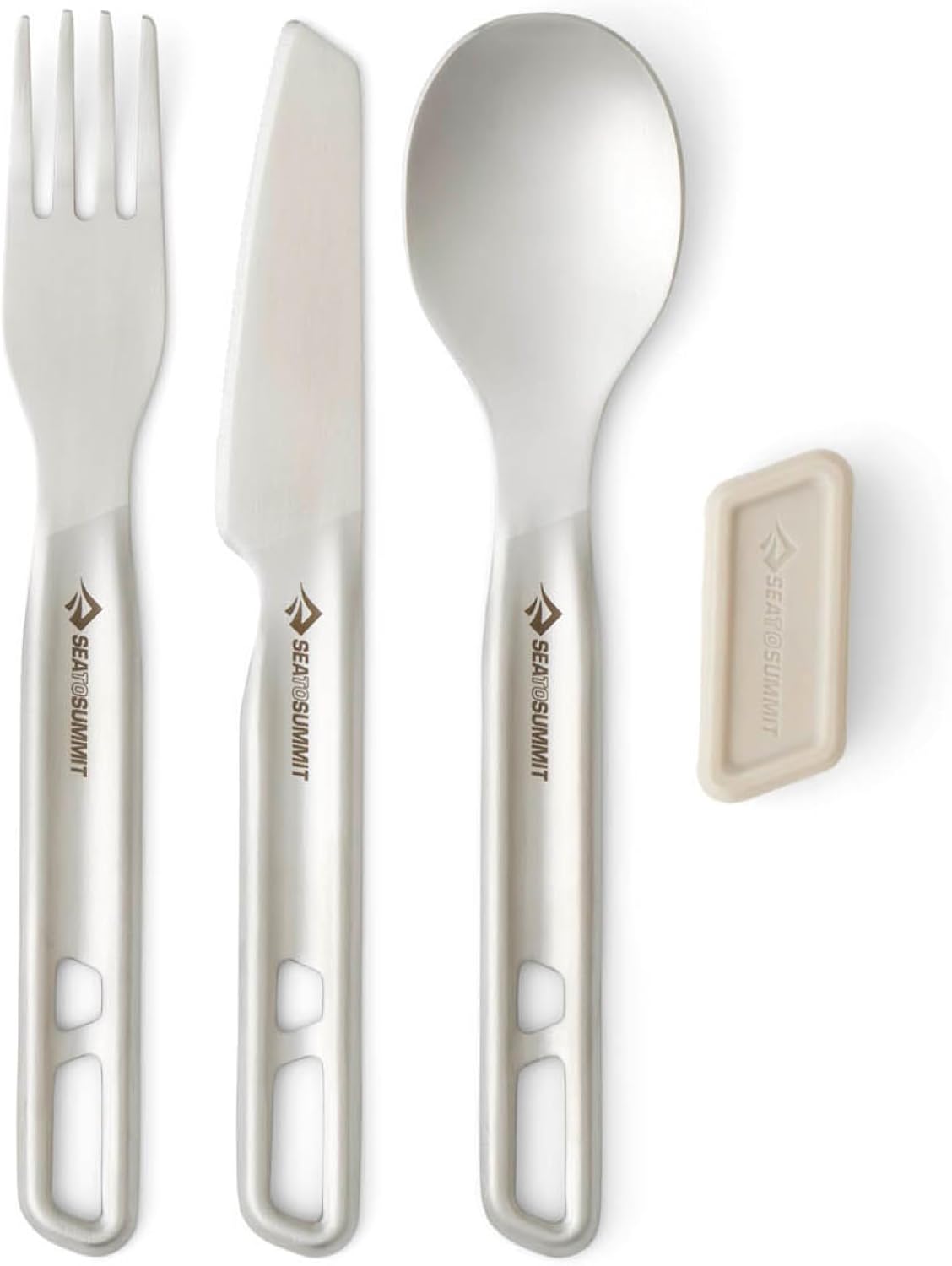 Sea to Summit Detour Stainless Steel Camp Cutlery Set, 1-Person (Knife, Fork, Spoon w/Silicone Keeper)