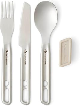 Sea to Summit Detour Stainless Steel Camp Cutlery Set, 1-Person Knife, Fork, Spoon w/Silicone Keeper