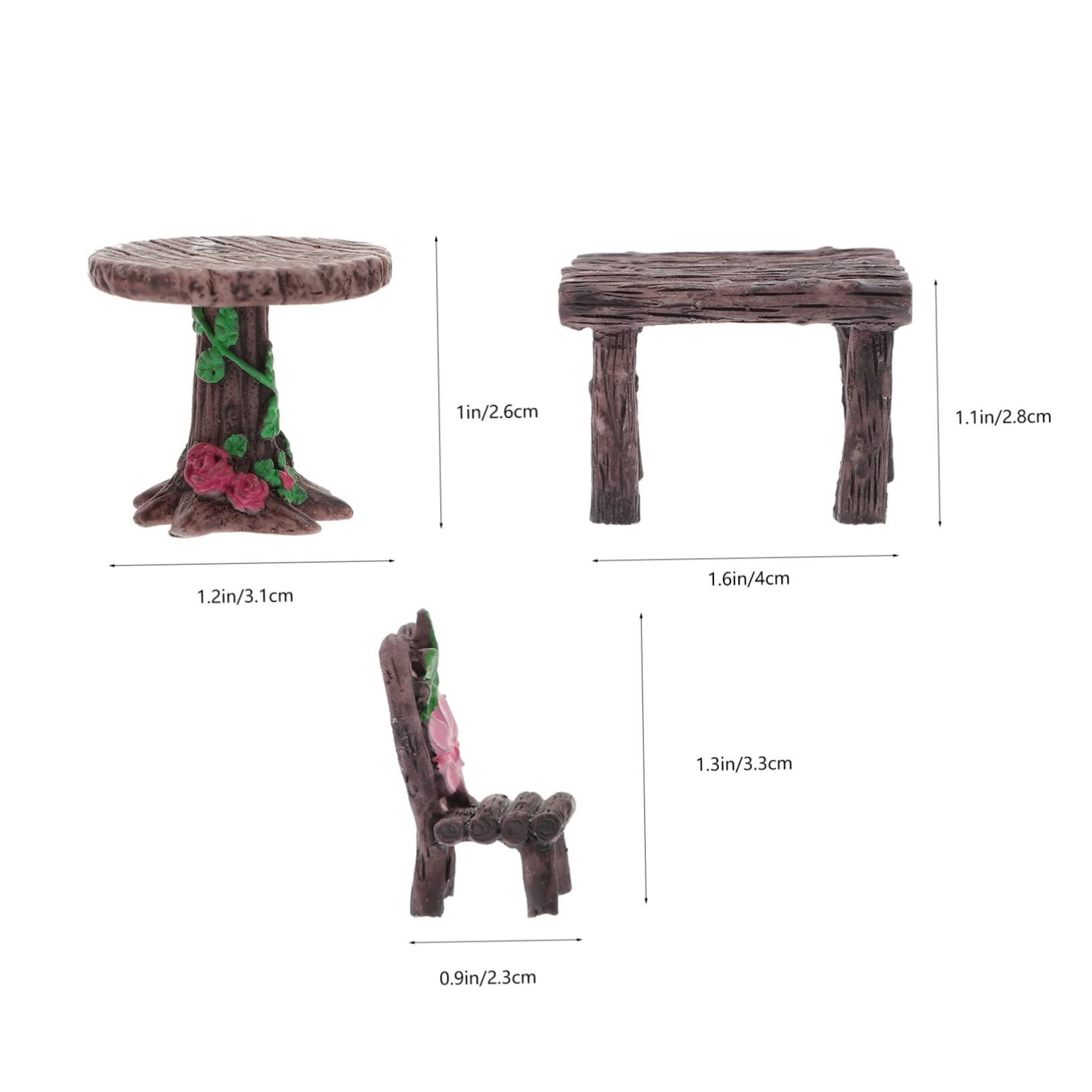 POPETPOP 4sets Micro Table and Chair Set Fairy Decor Fairy Garden Kits Outdoor Decor Mini Furniture Mini Fairy House Accessories Garden Gnome Miniature Garden Furniture Garden Fairy Resin - Image 2