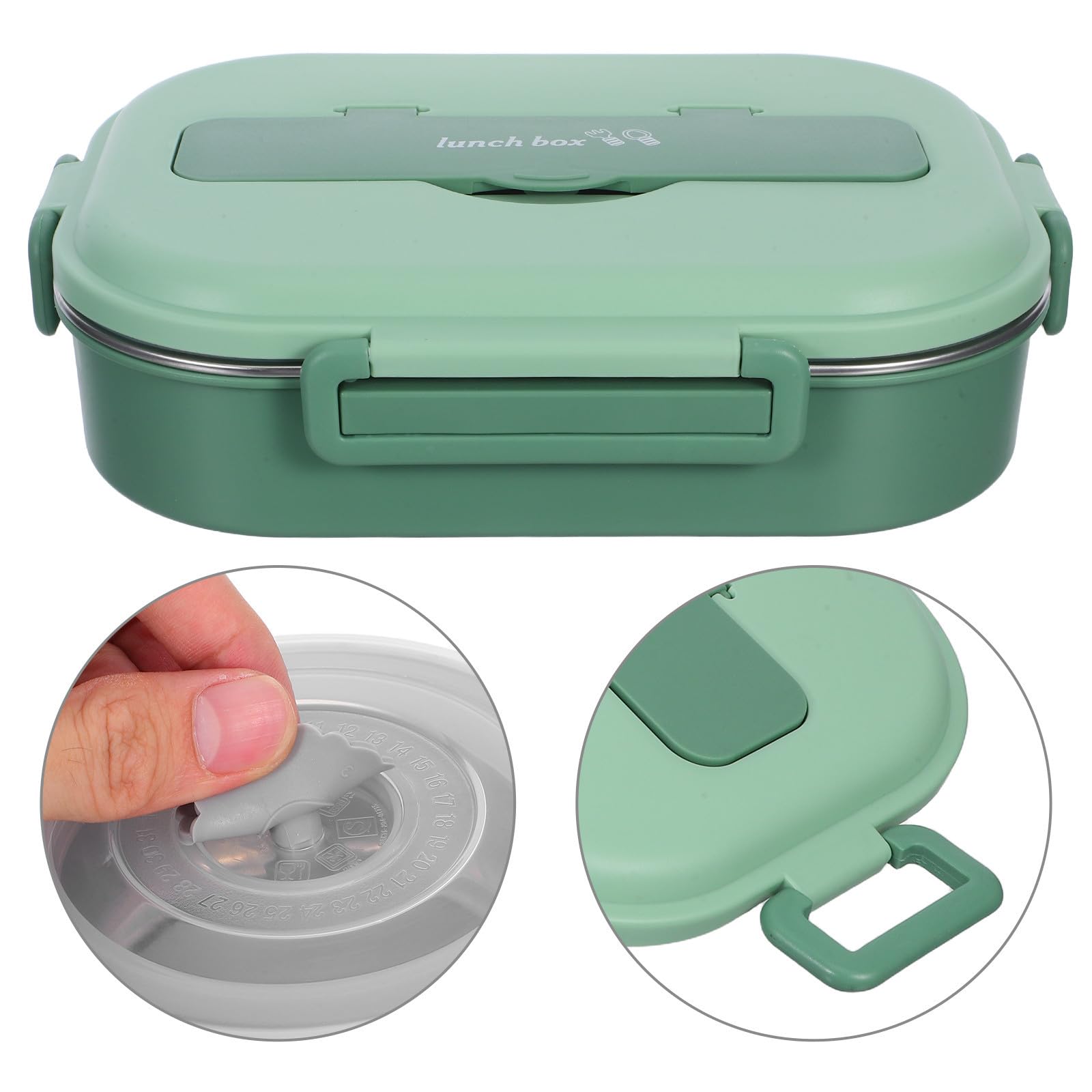 Lunch Box in Acciaio Inox con 4 Scomparti 1500ml Verde | Chiusura Robusta, Plastica e Acciaio Inox, per Lavoro e Uscite Lunghe, con Ciotola Zuppa e Posate