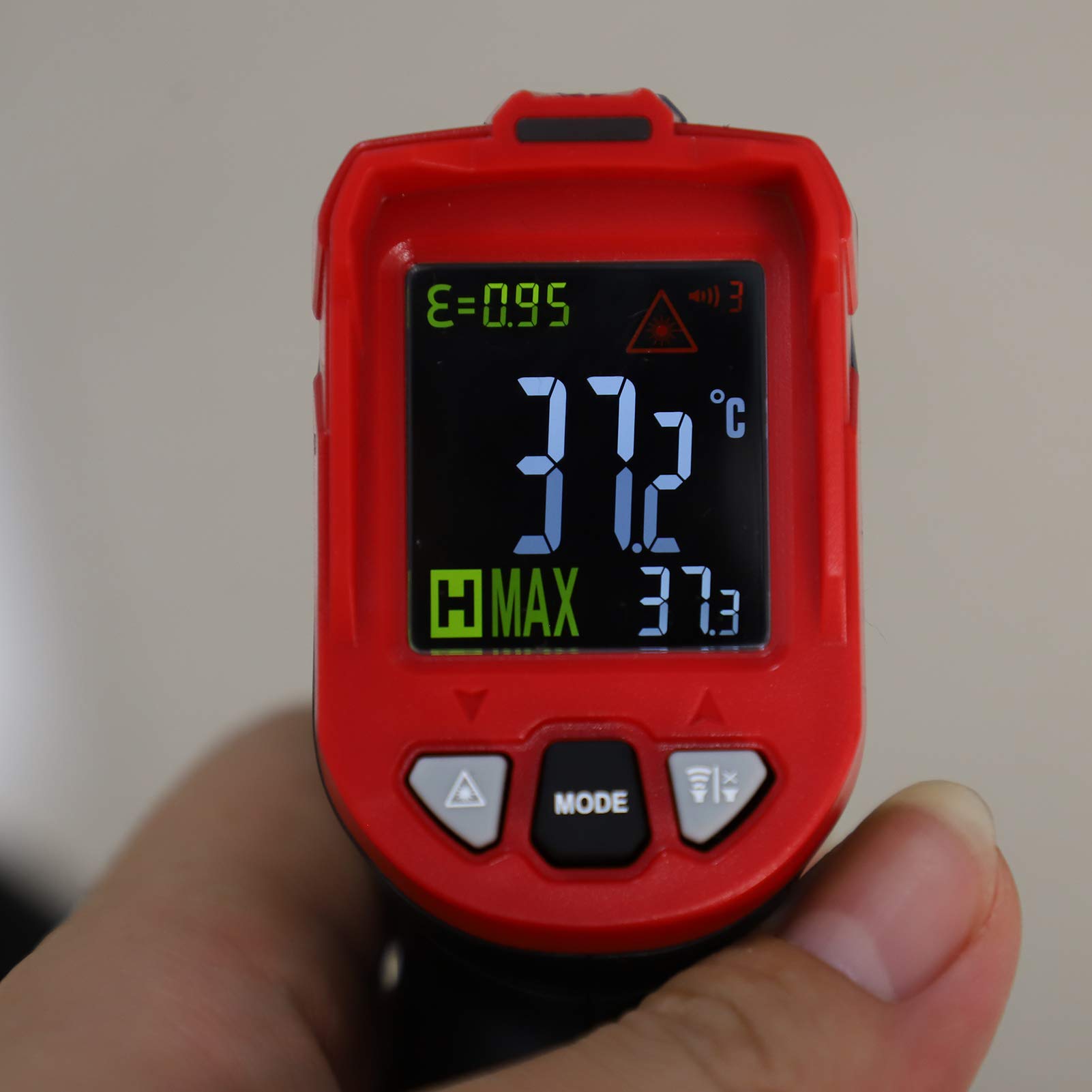 Przemysłowy termometr na podczerwień, bezkontaktowe cyfrowe pistolety do pomiaru temperatury Zakres od -58 ℉ ~ 1056 ℉ z kolorowym ekranem LCD HD i inteligentnym alarmem uśpienia(Black)