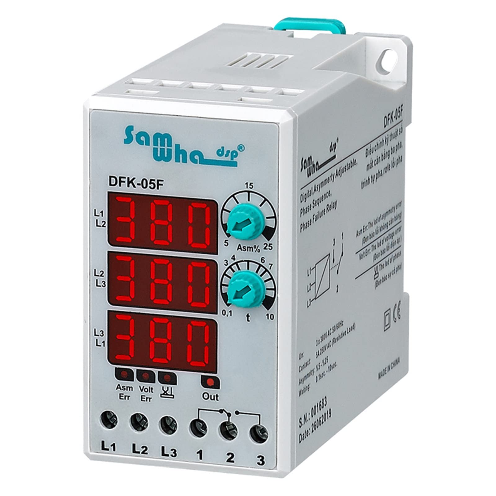 QEFHSVVZE DFK-05F Digital Three Phase Asymmetry Adjustable Phase Sequence, Phase Failure Relay