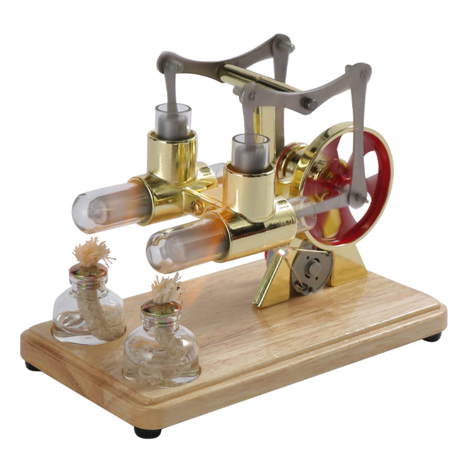 SEAFRONT Kit Motore Stirling Generatore in Lega di Zinco e Acciaio Inossidabile Modello da 3 a 5 V Strumento per Esperimenti di Fisica a Doppio Cilindro con LED per Studenti Insegnanti Laboratorio
