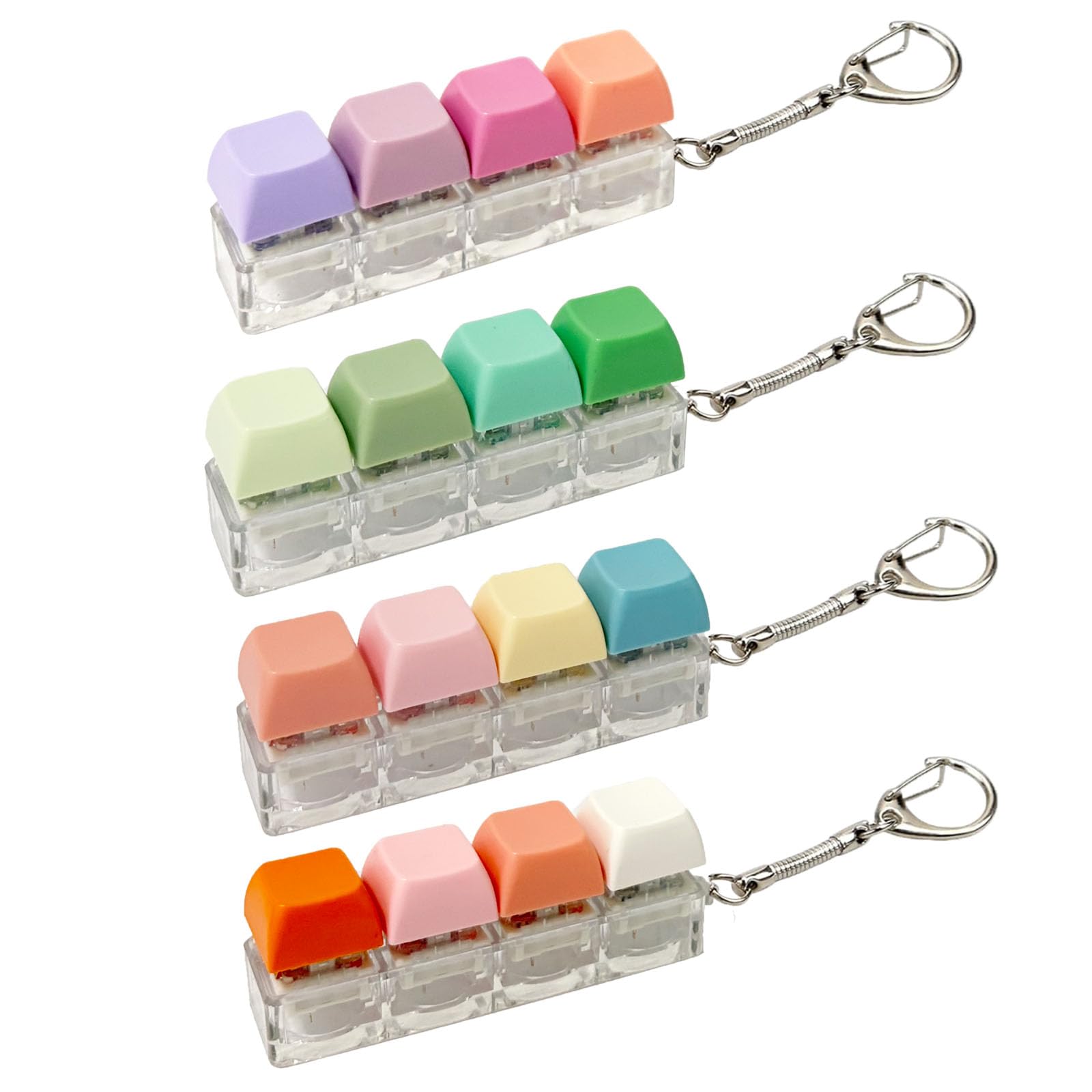 4Pcs Keyboard Fidget Toy, Portable Stress Relief Toys 4-Button Finger Keyboard Keychain Funny Clicky Fidget Keyring for Adults Office Travel Daily Use