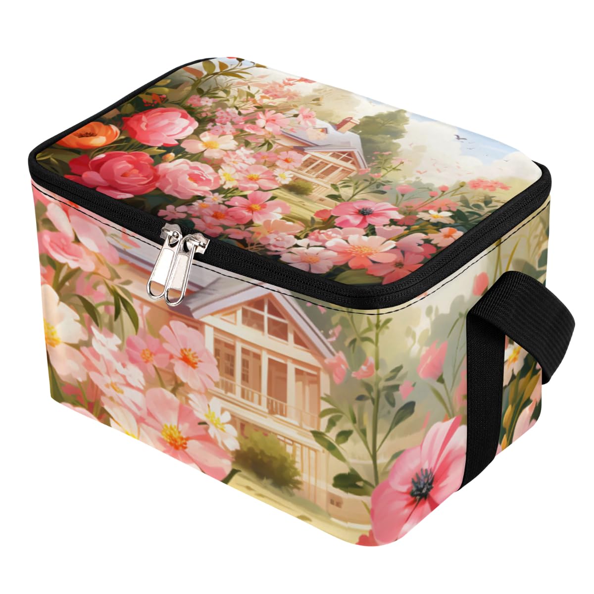 GzLeyigou Lunch Bags for Women Men 9 Cans,Flowers Garden Hot & Cold Food Delivery Bag Insulated Grocery Bag Insulated Lunch Box Roses Cooler Bag for Office Work Picnic Beach
