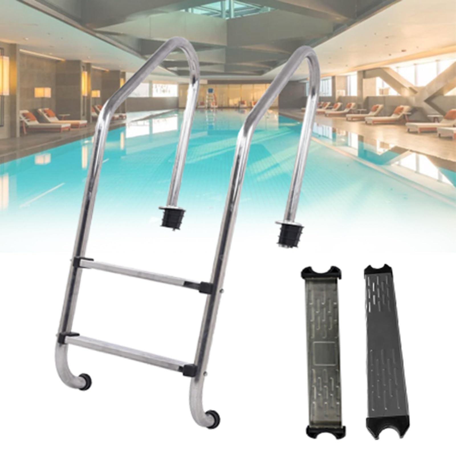 Escalera de Piscina con Pedales Resistentes al Desgaste 2/3, Escalera de Acero Inoxidable para Piscinas Interiores/Exteriores, baños Termales, Piscinas de SPA, Parques acuáticos,B-2steps