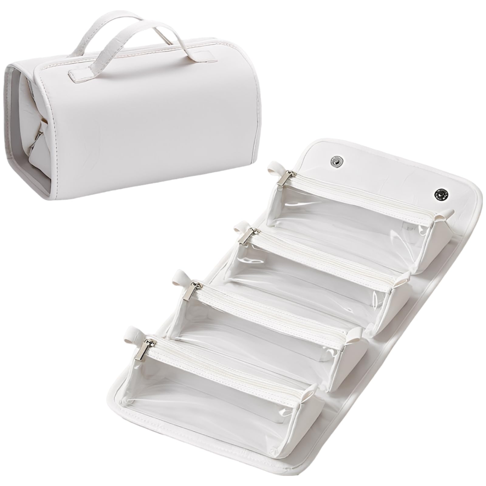 Trousse de Maquillage de Voyage 4 en 1 détachable à Enrouler, Grand Organiseur cosmétique imperméable, 4 Pochettes Transparentes, Sac de Toilette Suspendu Portable, 9,4 x 5,5 x 4,7 in, pour Voyage de