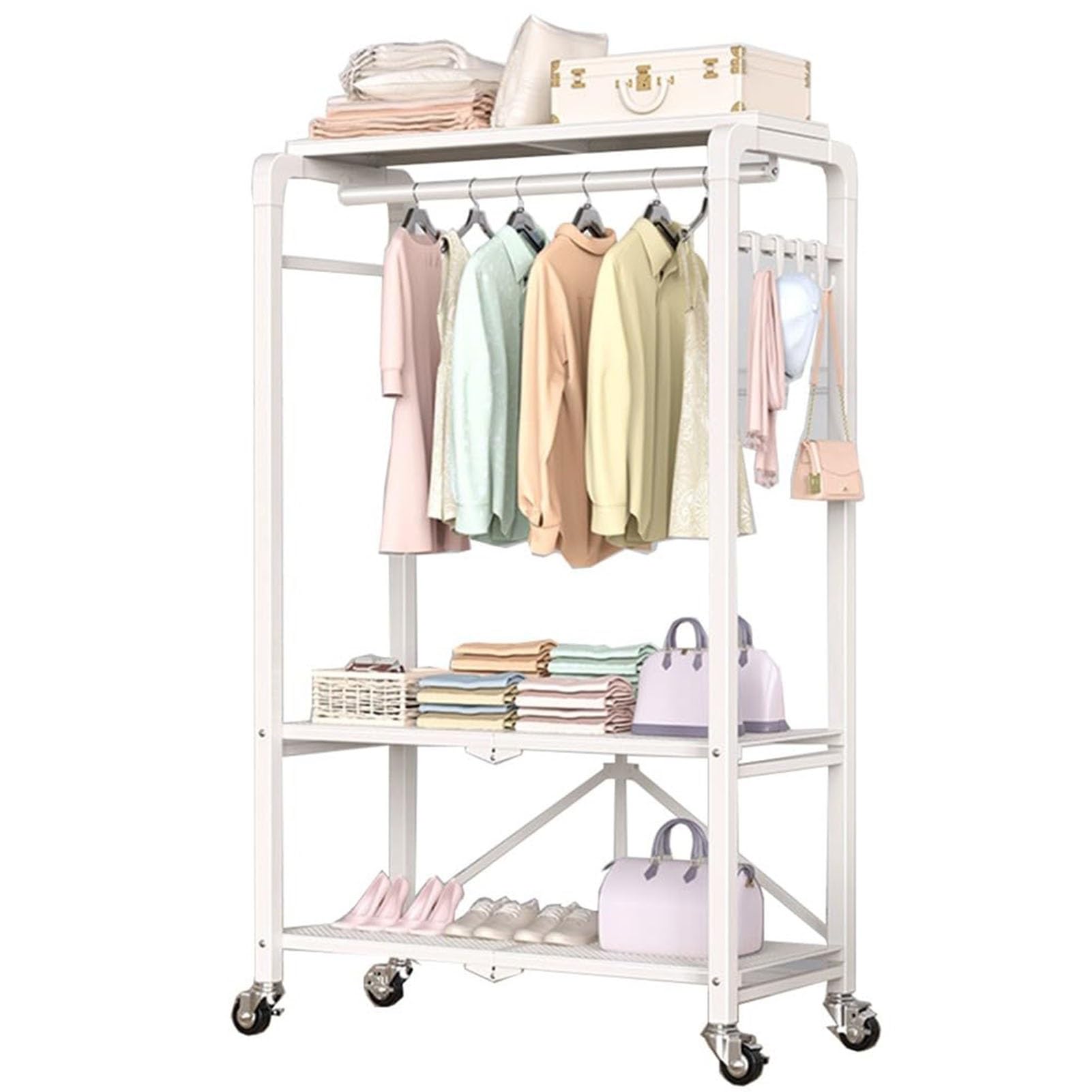 FGXHHS Freestanding Multifunctional Garment Rack with Storage Shelf for Home Bedroom Clothes and Shoes Organization
