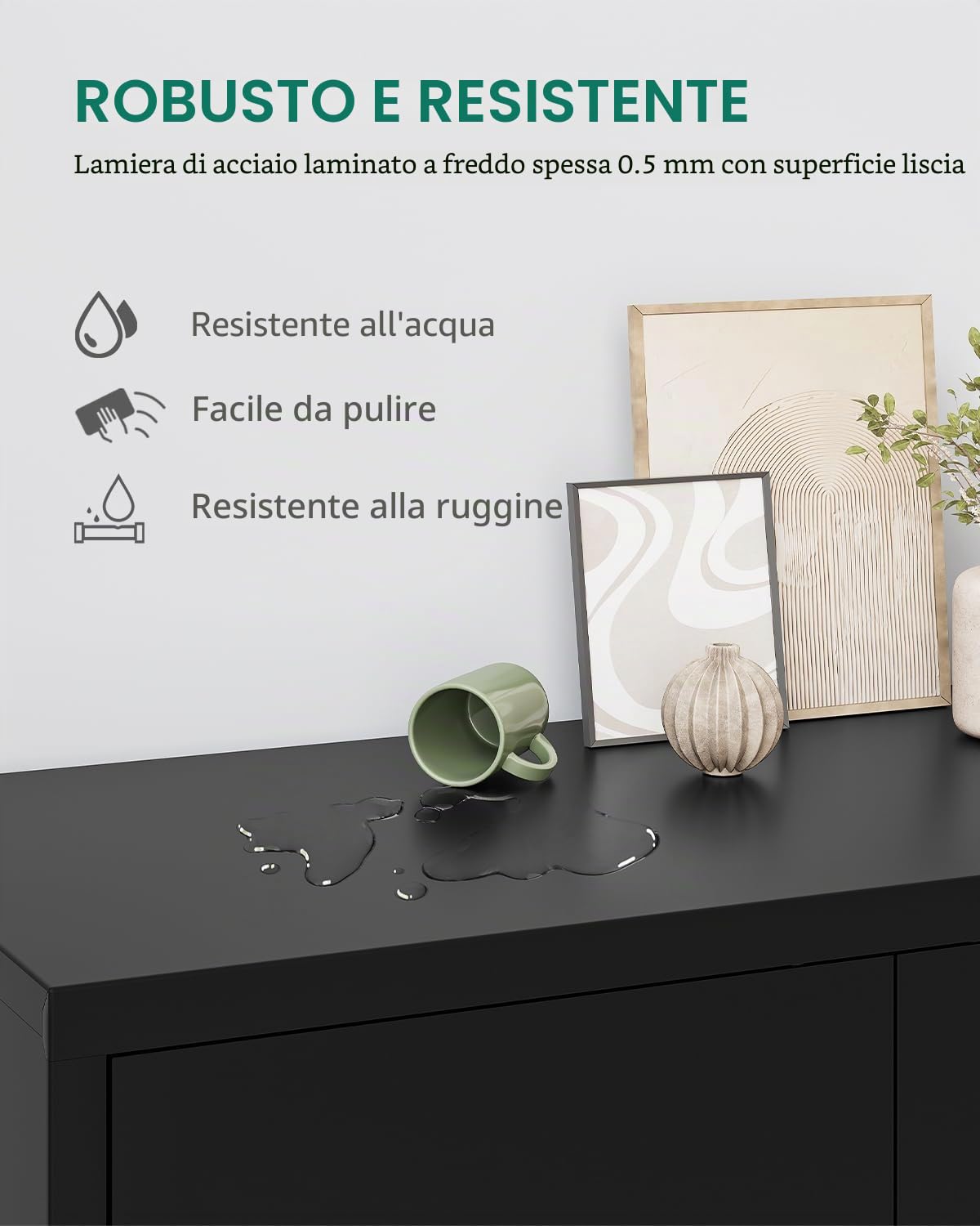 YITAHOME Armadietti portaoggetti a 2 ante, in metallo con chiave, armadio autoportante con 2 ripiani regolabili, organizer per bagno, armadietti per casa e ufficio, nero