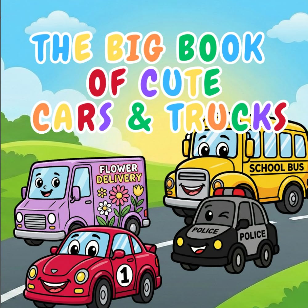 The Big Book of Cute Cars & Trucks: A Fun and Easy Coloring Book for Toddlers and Kids Ages 1-10 with Police Cars, Fire Trucks, Tractors, Race Cars, and More