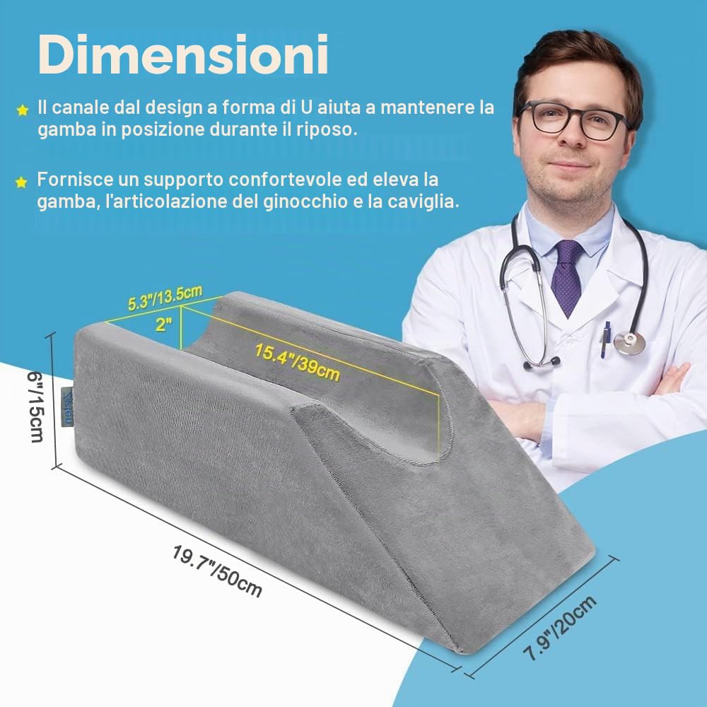 Cuscino di supporto per gambe per dormire e posizionare le gambe con cunei dopo il ginocchio, caviglia, chirurgia del piede, cuscino confortevole con rivestimento in schiuma (50 cm di lunghezza)