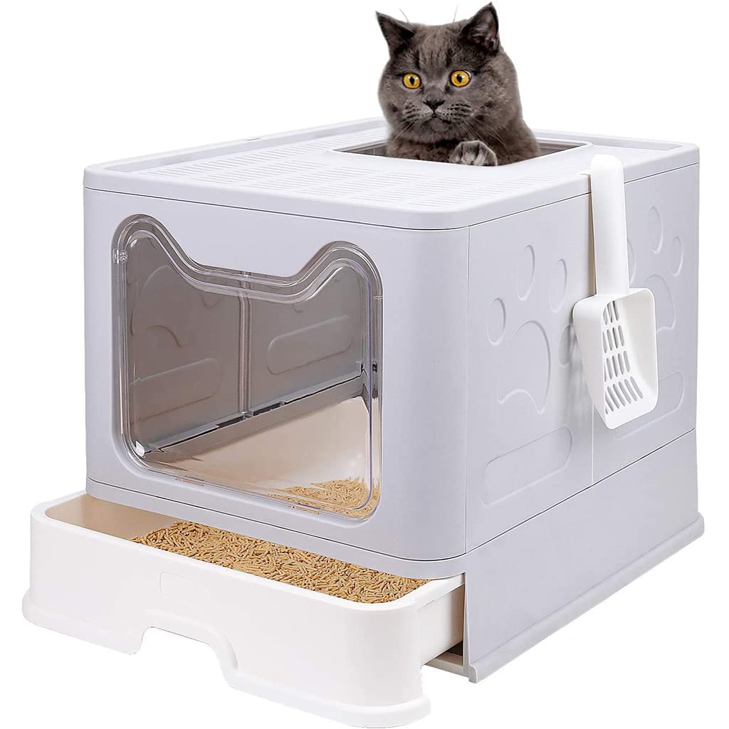Buy Qpets® Oversized Enclosed Cat Litter Box with Odor Door, Foldable