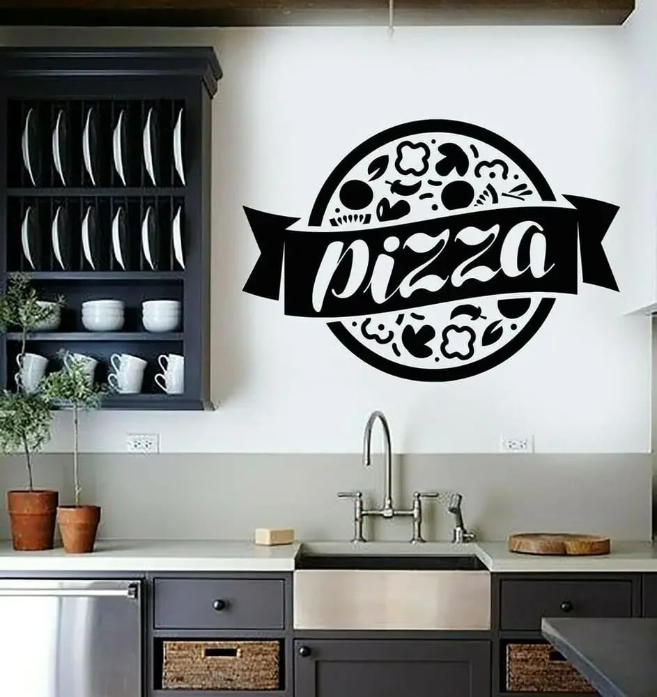 Fresh and Tasty Pizza Pattern Wall Decal Stickers Kitchen Wall Decor Pizzeria Sign Posters Italian Food Sticker Modern 82x57 Cm