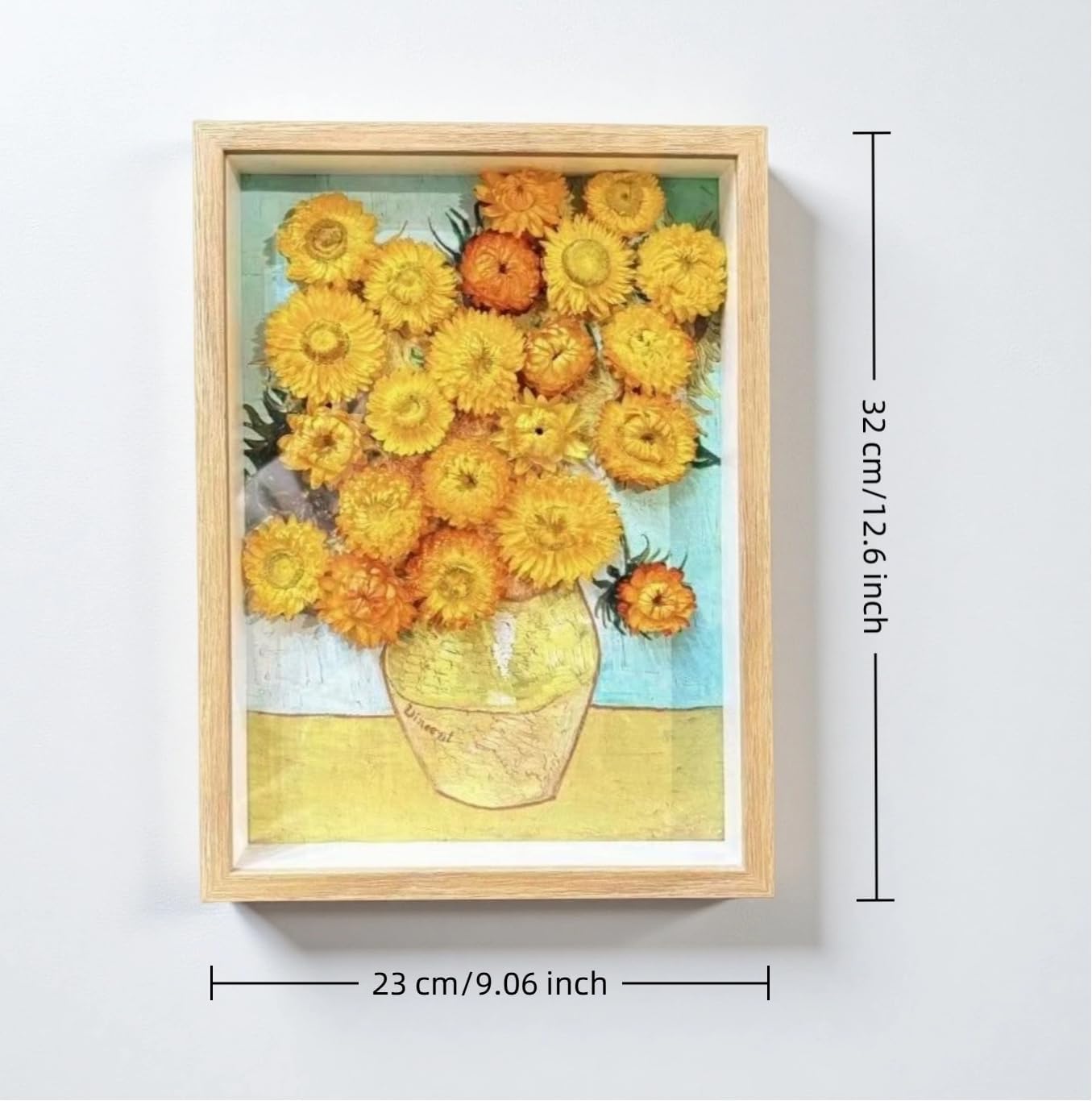 Mingtex Dried Flower Frame Van Gogh Wall Art Sunflower 3D Preserved Sunflowers Painting in Wood Frame, Home Decor Gift, Framed Prints, Pictures, Posters for Living Room, Office, Café