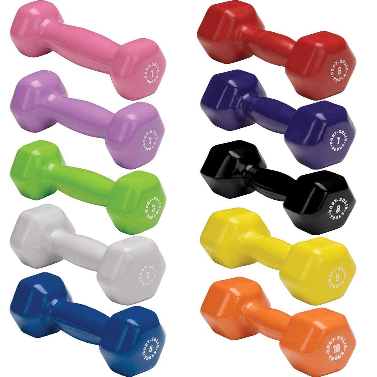 Body-Solid Tools BSTVDS110 Vinyl Dumbbell for Weight and Aerobic Training Pilates Physical Therapy Hand Weights Set for Women