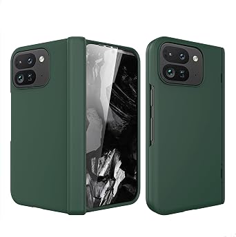 for Google Pixel 9 Pro Fold Case,Spring Hinge Protection [Built-in Screen Protector] Skin Feel Hard PC Anti Fingerprint Anti Scratch Anti Drop Phone Case Dark Green